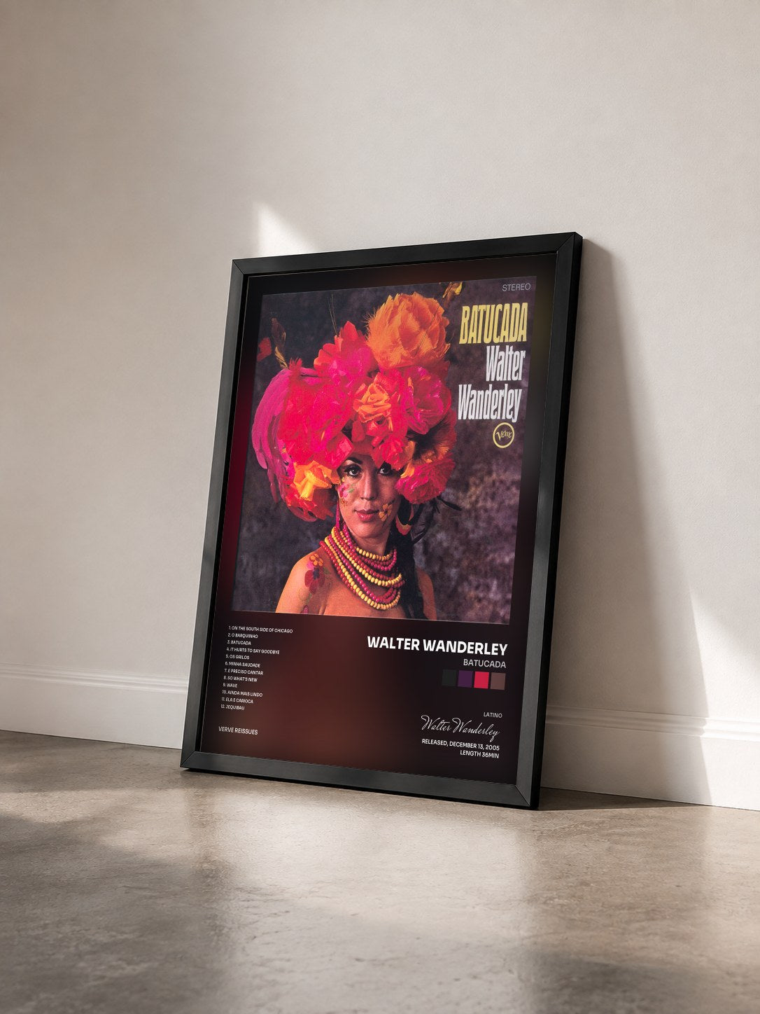 #noir Tableau de l'album Batucada de Walter Wanderley vu de trois quarts, cadre noir