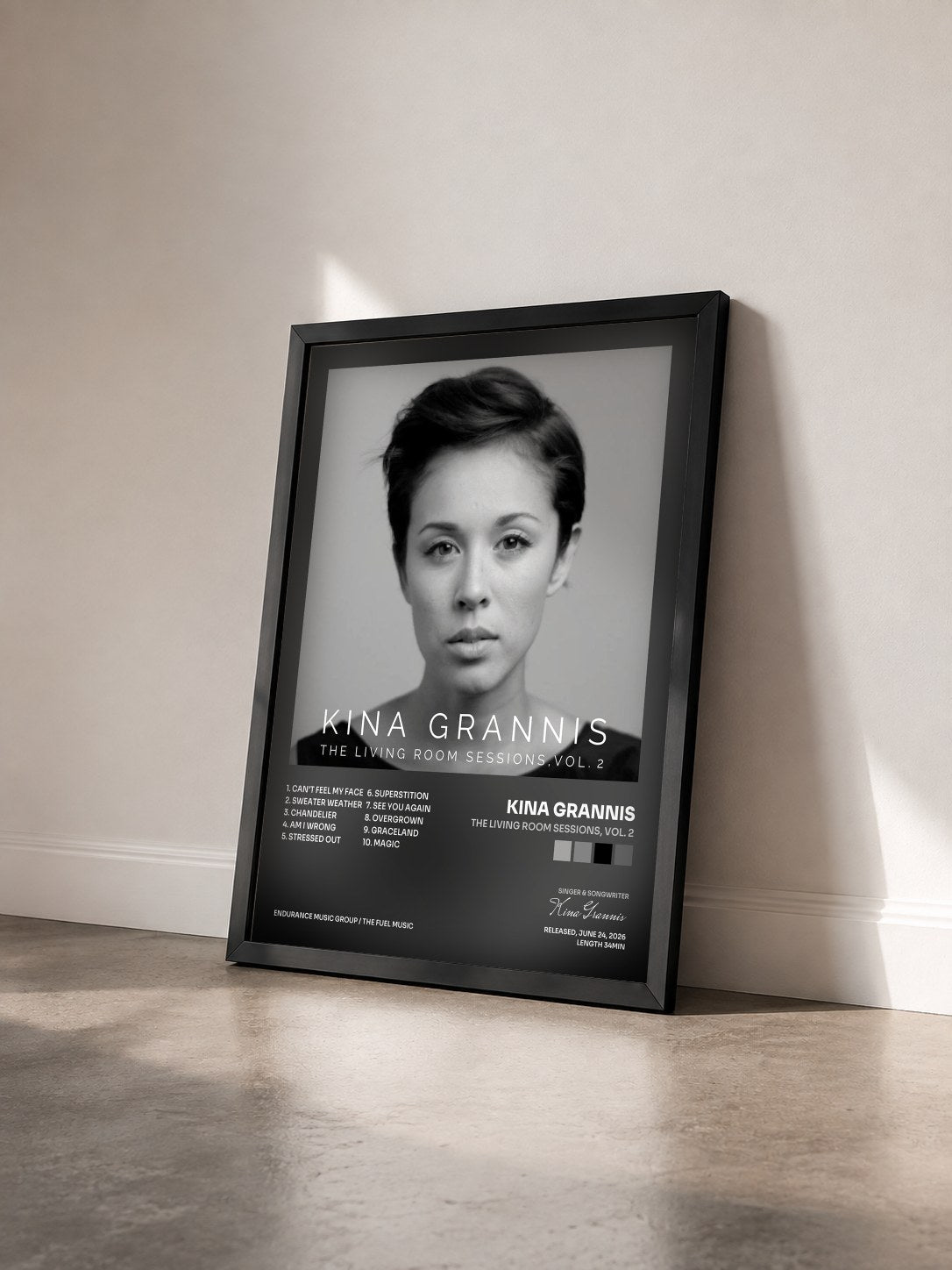 #noir Tableau de l'album The Living Room Sessions, Vol. 2 de Kina Grannis vu de trois quarts, cadre noir