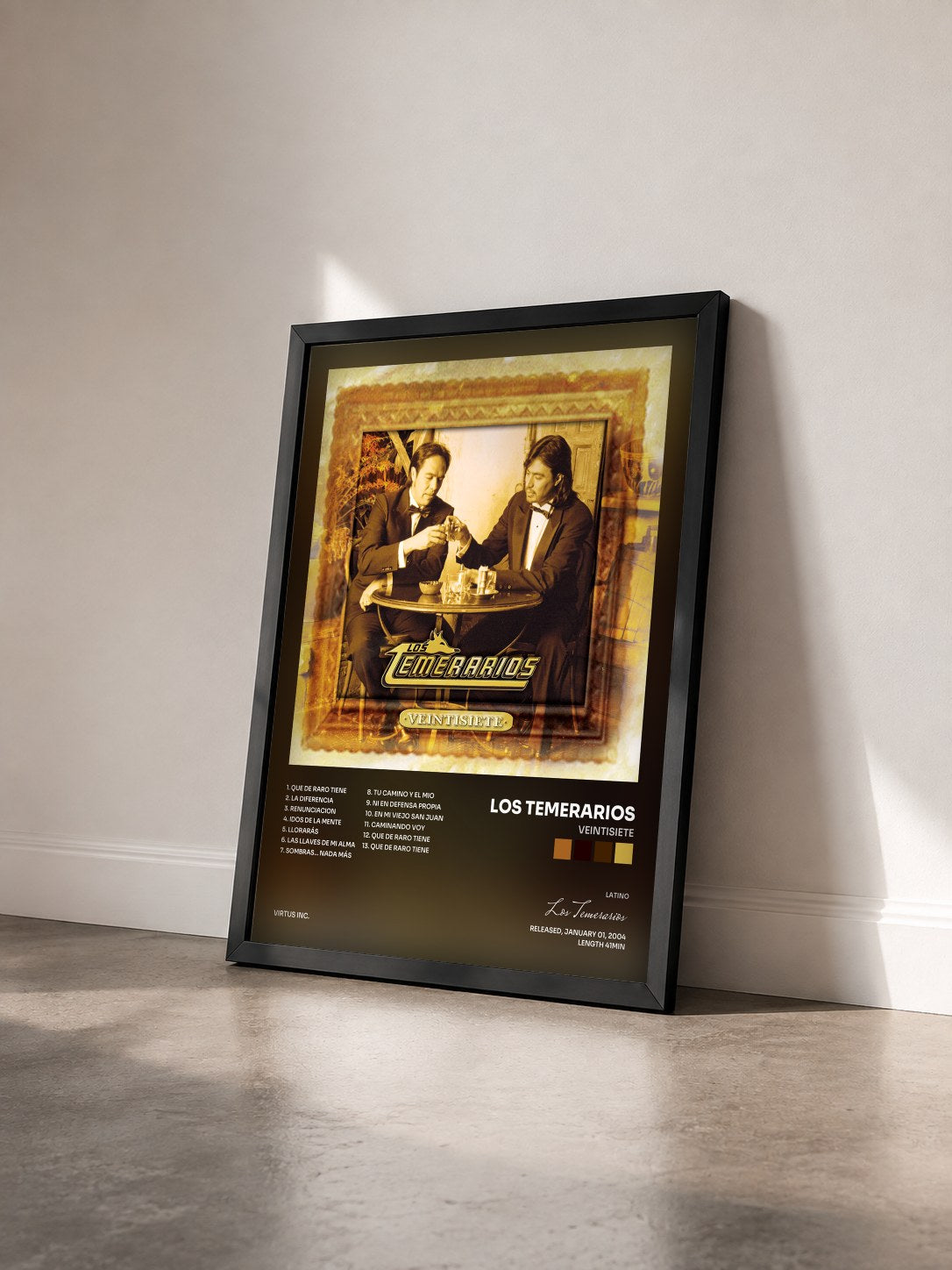 #noir Tableau de l'album Veintisiete de Los Temerarios vu de trois quarts, cadre noir