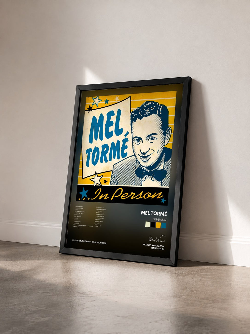 #noir Tableau de l'album In Person de Mel Tormé vu de trois quarts, cadre noir