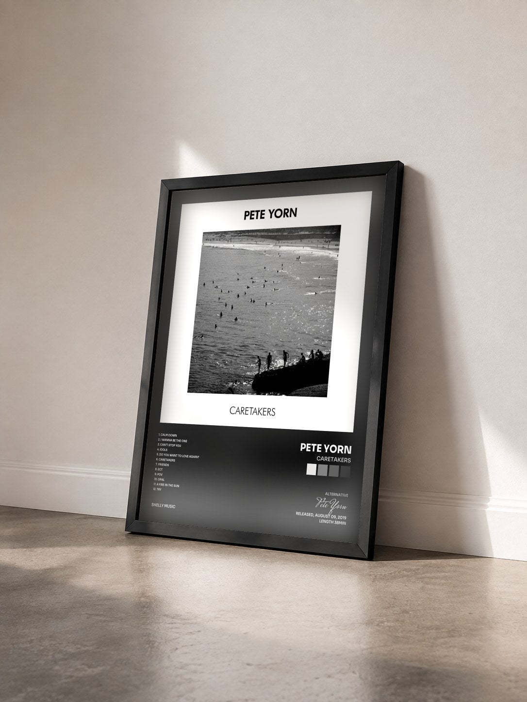 #noir Tableau de l'album Caretakers de Pete Yorn vu de trois quarts, cadre noir