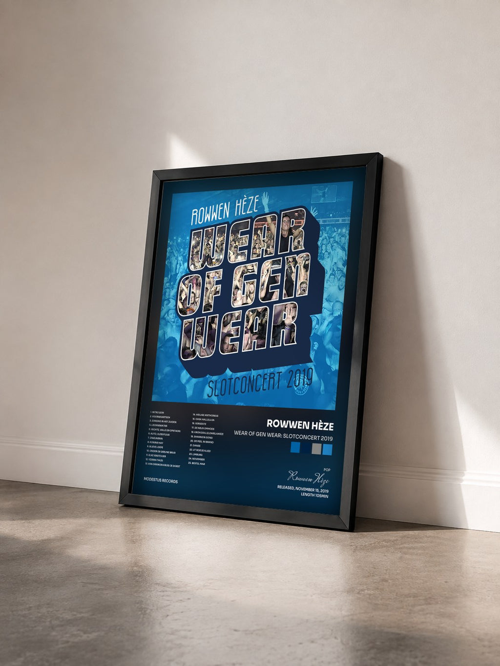 #noir Tableau de l'album Wear Of Gen Wear: Slotconcert 2019 de Rowwen Hèze vu de trois quarts, cadre noir