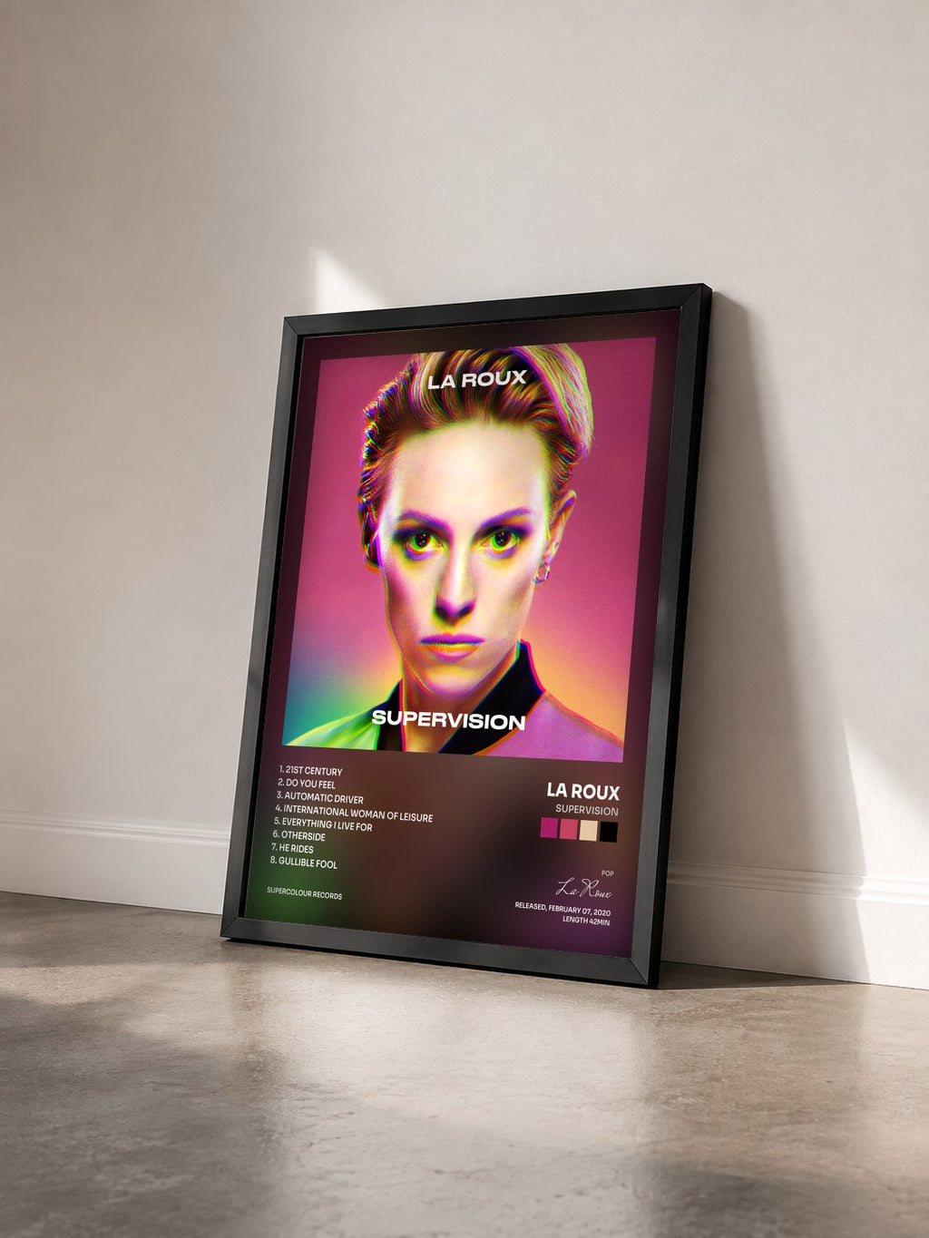 #noir Tableau de l'album Supervision de La Roux vu de trois quarts, cadre noir