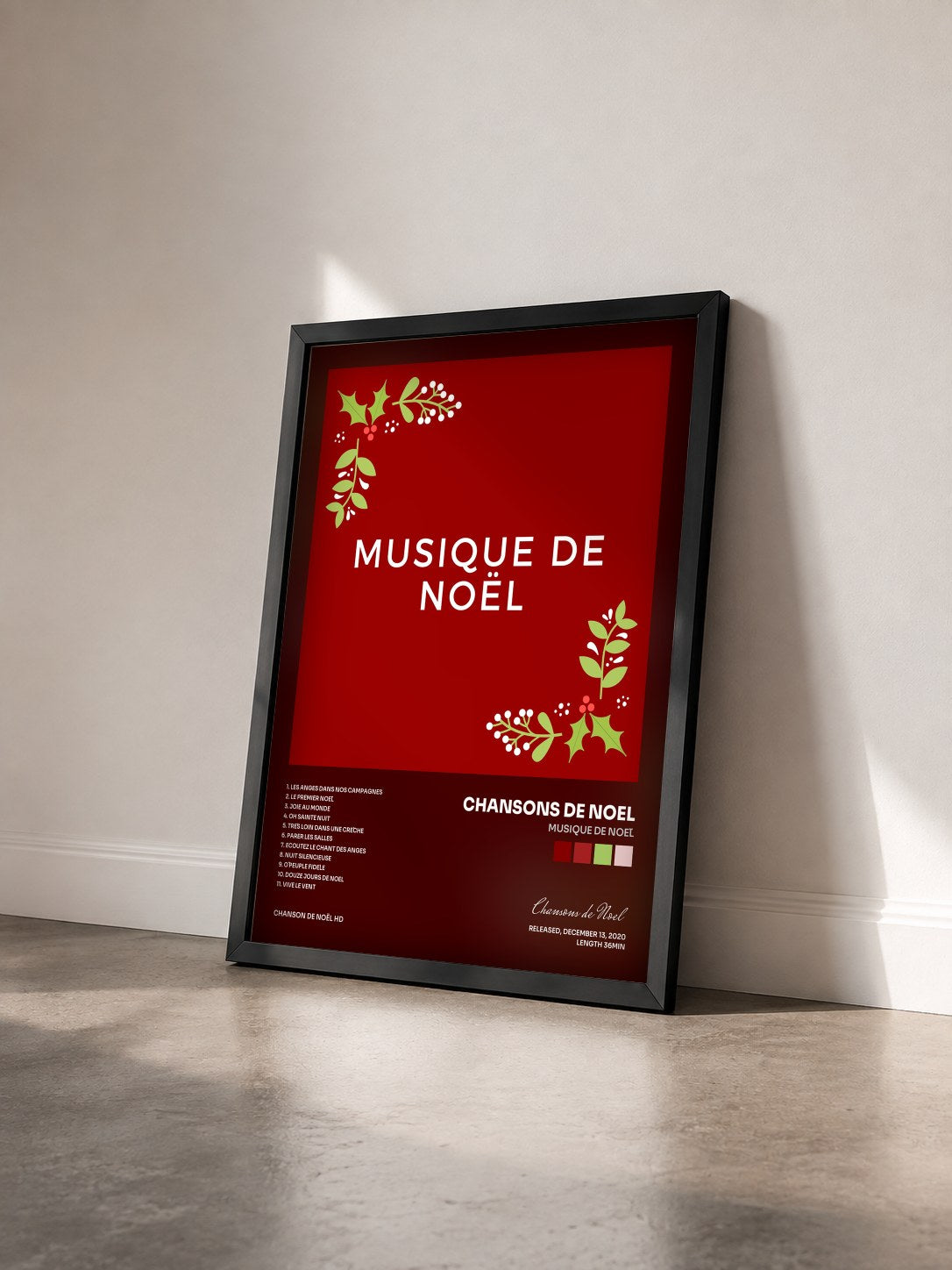 #noir Tableau de l'album Musique De Noël de Chansons de Noel vu de trois quarts, cadre noir