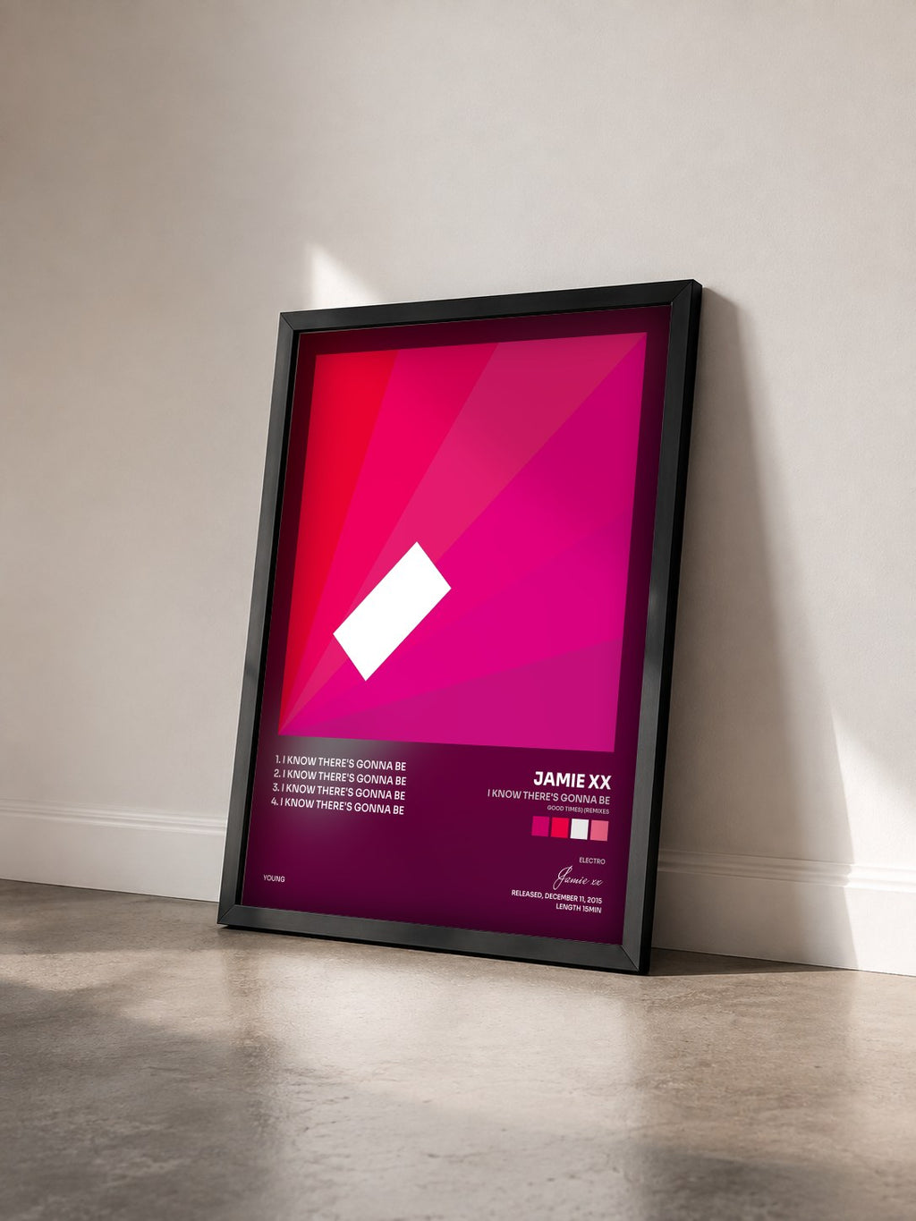 #noir Tableau de l'album I Know There's Gonna Be (Good Times) (Remixes) de Jamie xx vu de trois quarts, cadre noir