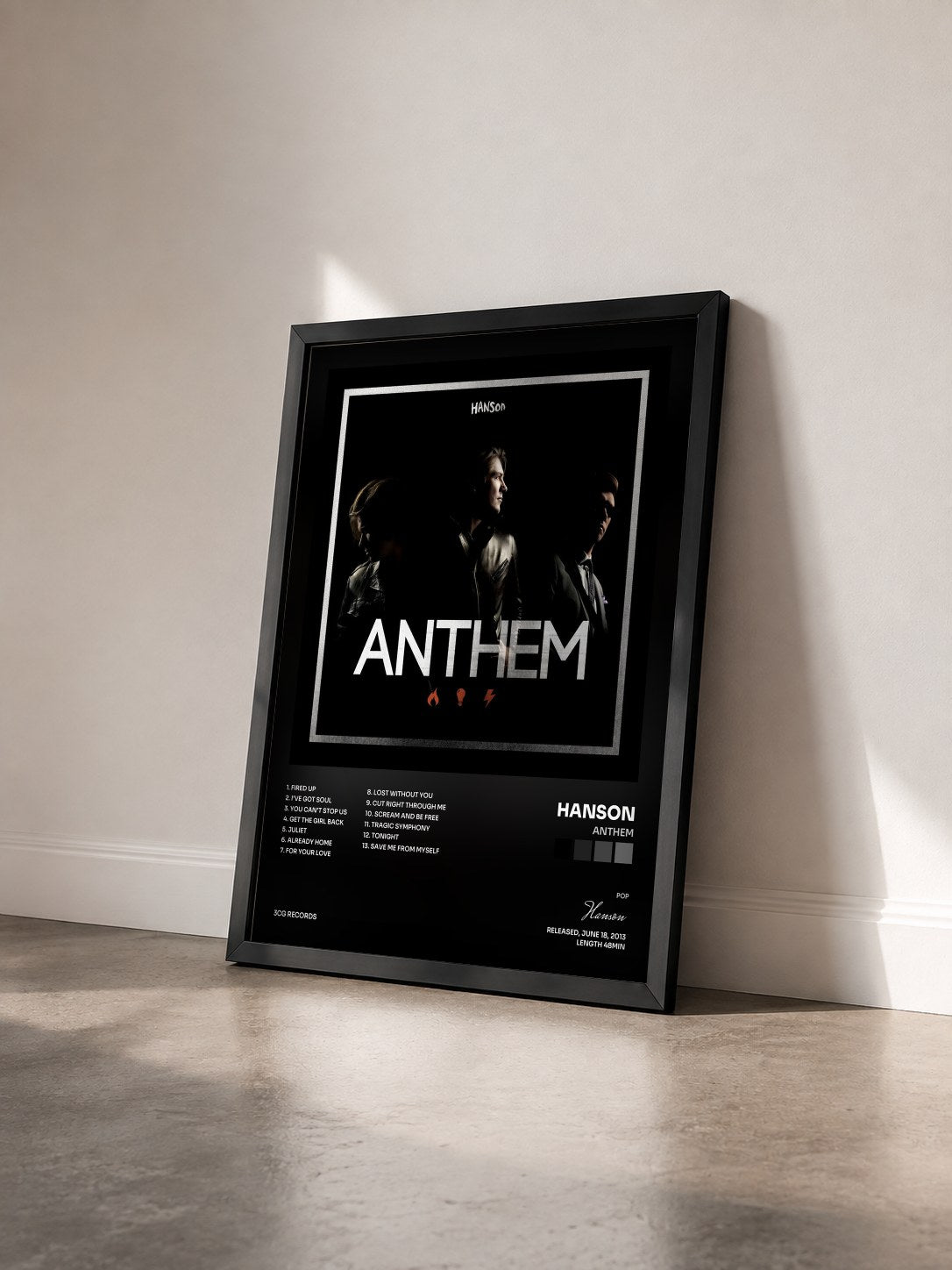 #noir Tableau de l'album Anthem de Hanson vu de trois quarts, cadre noir
