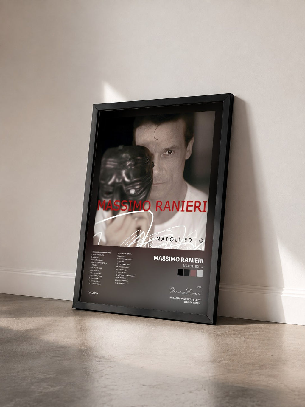#noir Tableau de l'album Napoli Ed Io de Massimo Ranieri vu de trois quarts, cadre noir