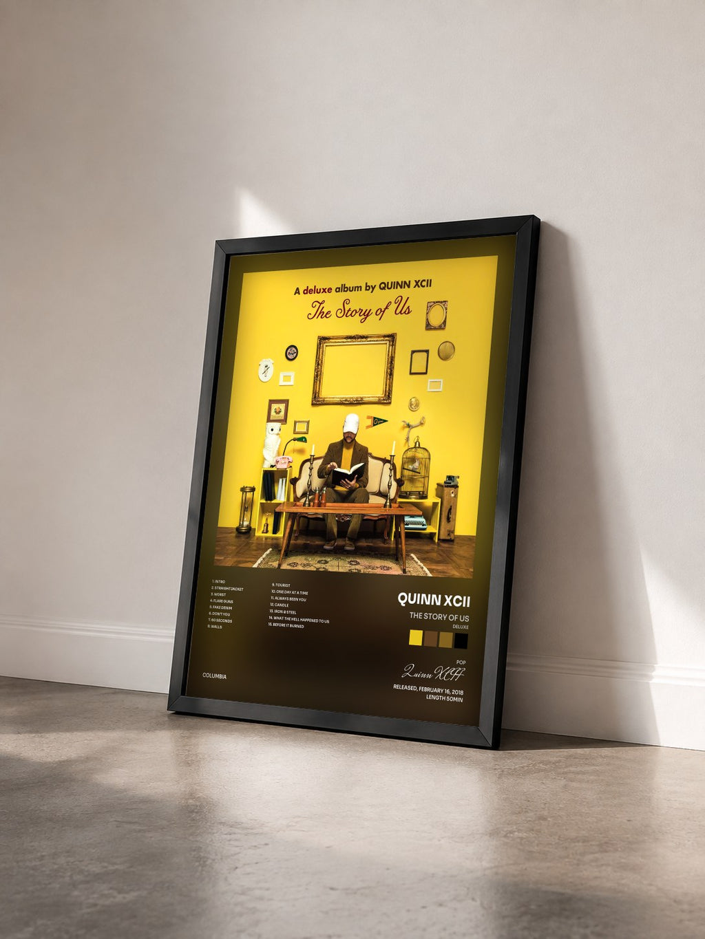 #noir Tableau de l'album The Story of Us (Deluxe) de Quinn XCII vu de trois quarts, cadre noir