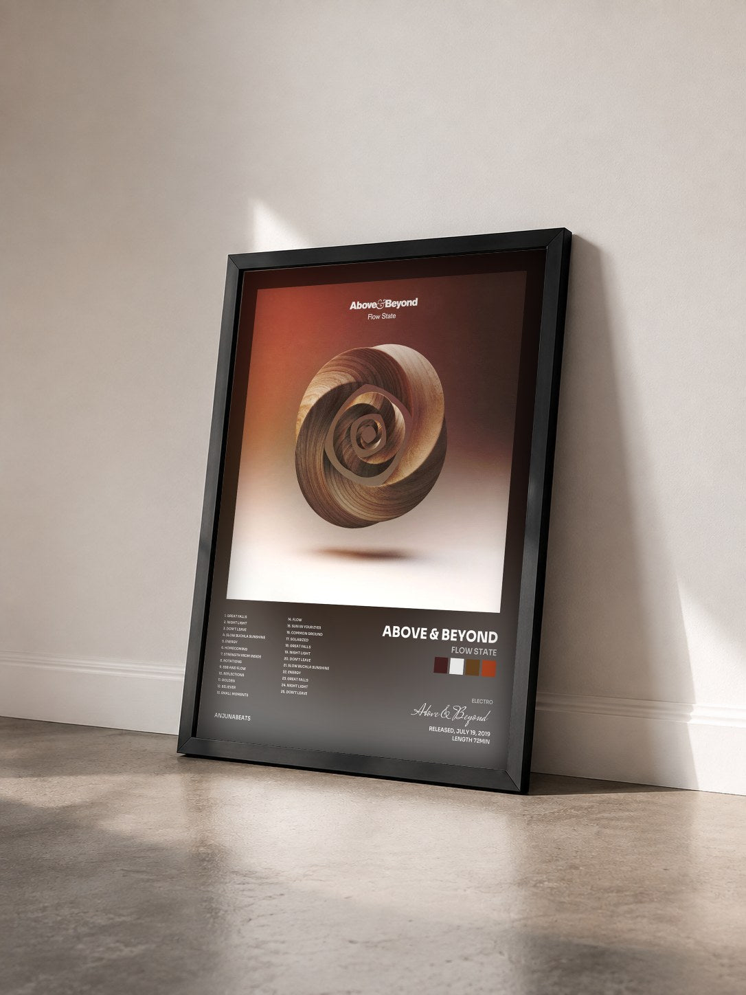 #noir Tableau de l'album Flow State de Above & Beyond vu de trois quarts, cadre noir