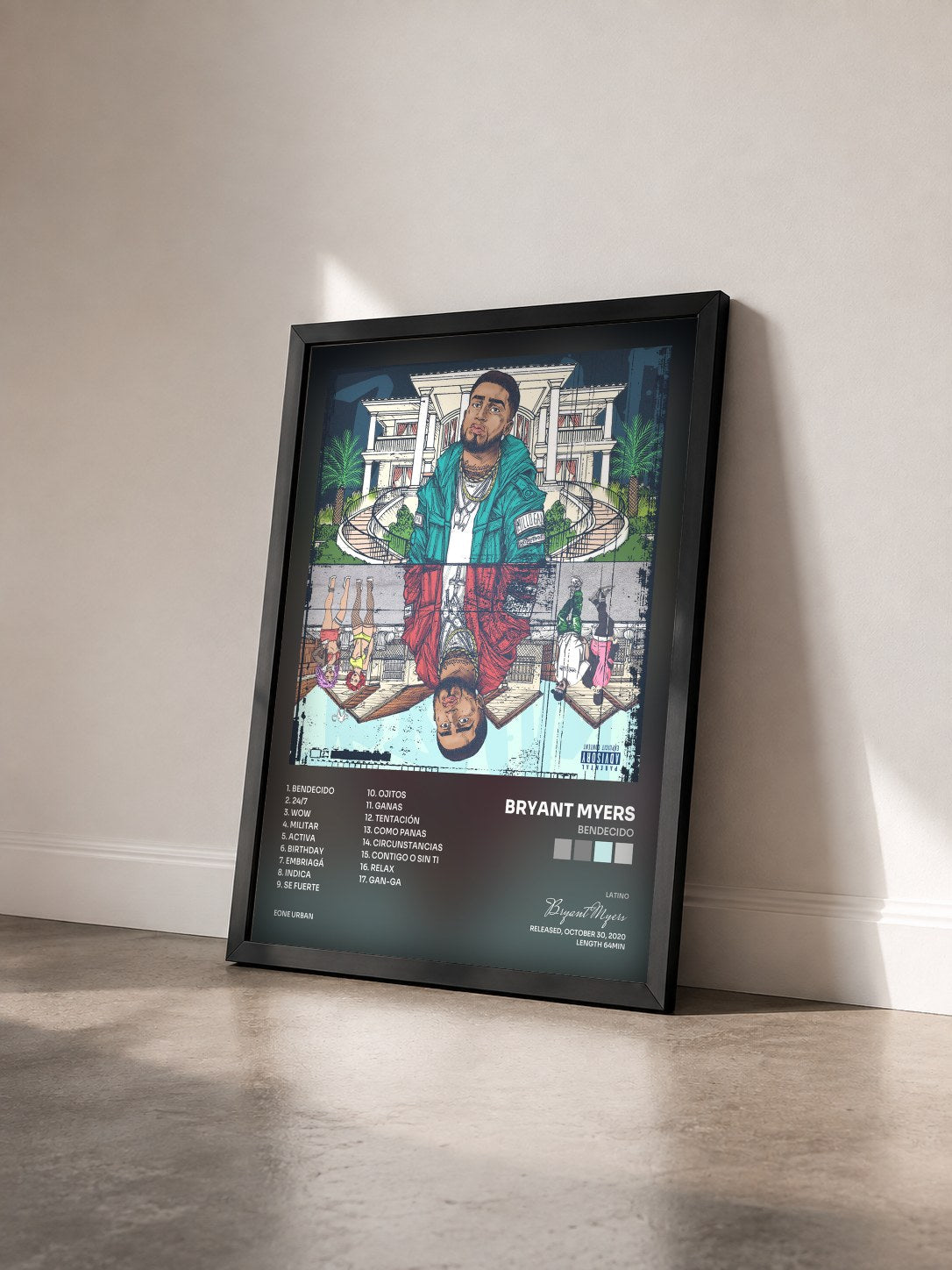 #noir Tableau de l'album Bendecido de Bryant Myers vu de trois quarts, cadre noir