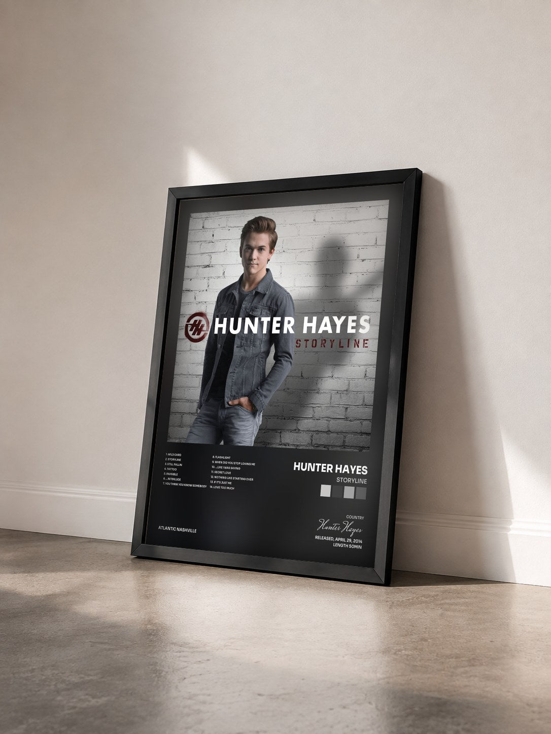#noir Tableau de l'album Storyline de Hunter Hayes vu de trois quarts, cadre noir
