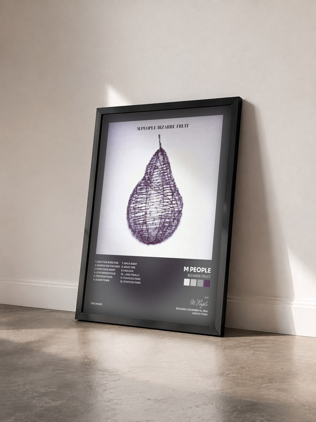 #noir Tableau de l'album Bizarre Fruit de M People vu de trois quarts, cadre noir