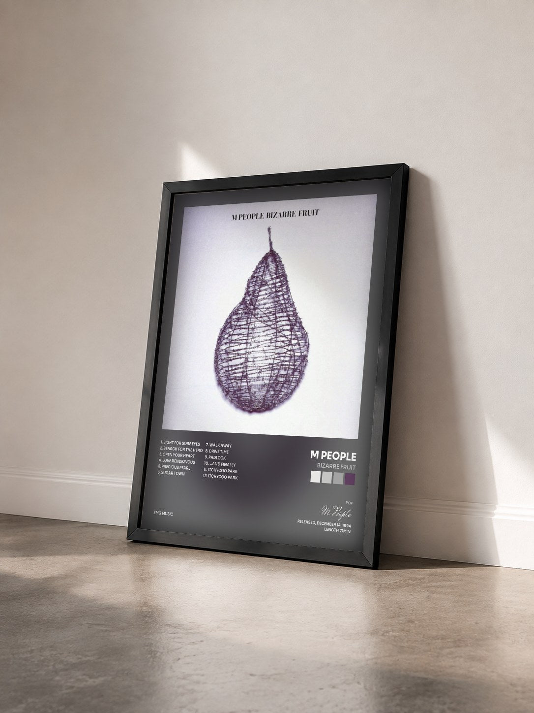 #noir Tableau de l'album Bizarre Fruit de M People vu de trois quarts, cadre noir