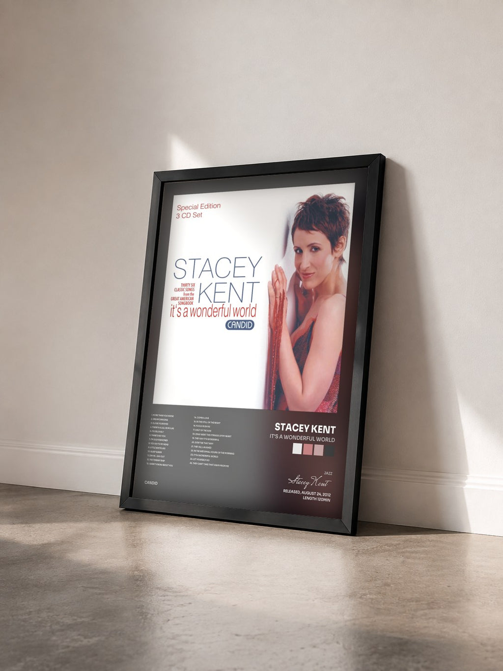 #noir Tableau de l'album It's A Wonderful World de Stacey Kent vu de trois quarts, cadre noir