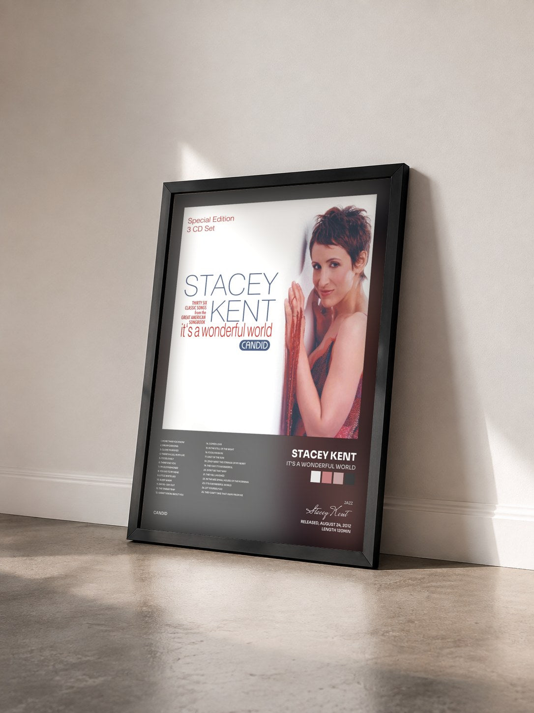 #noir Tableau de l'album It's A Wonderful World de Stacey Kent vu de trois quarts, cadre noir