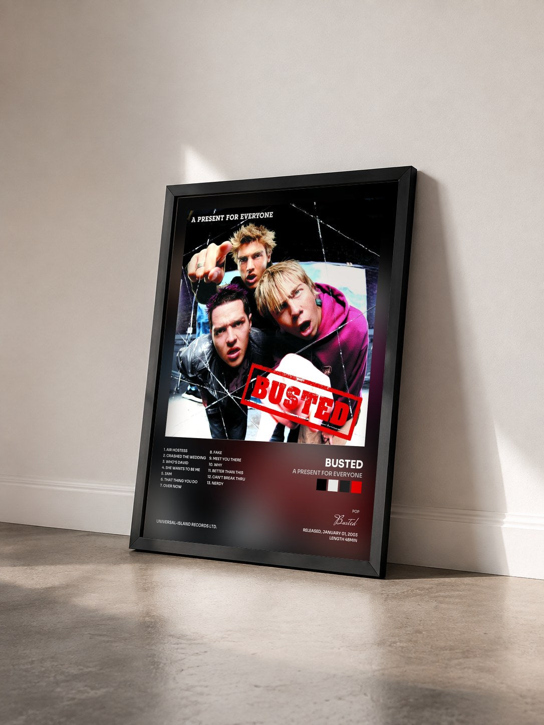 #noir Tableau de l'album A Present For Everyone de Busted vu de trois quarts, cadre noir