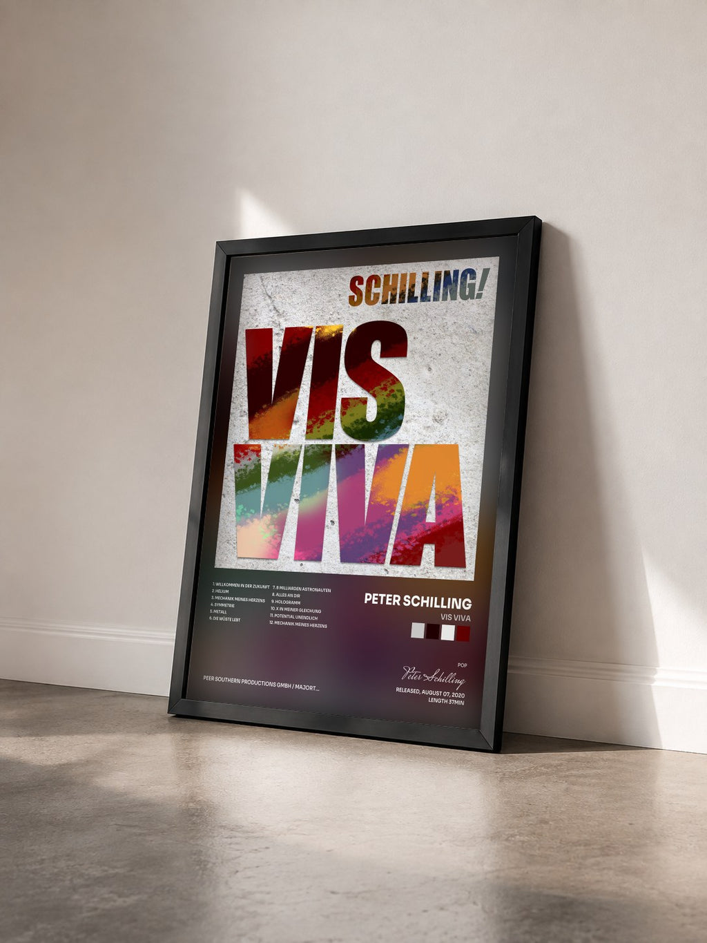#noir Tableau de l'album Vis Viva de Peter Schilling vu de trois quarts, cadre noir
