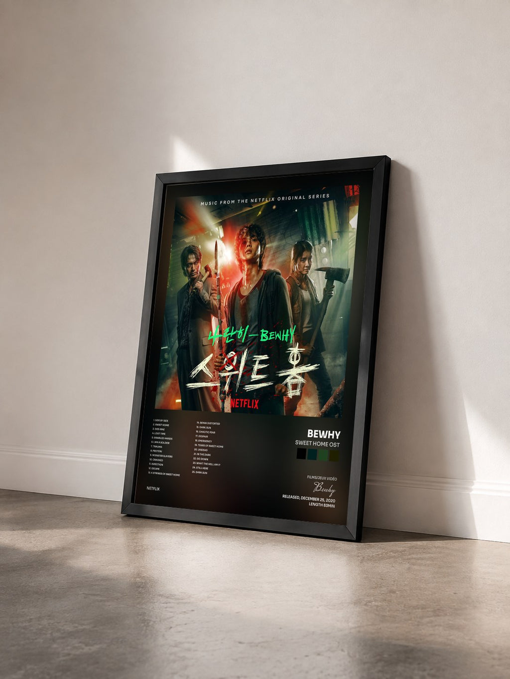 #noir Tableau de l'album Sweet Home OST de Bewhy vu de trois quarts, cadre noir