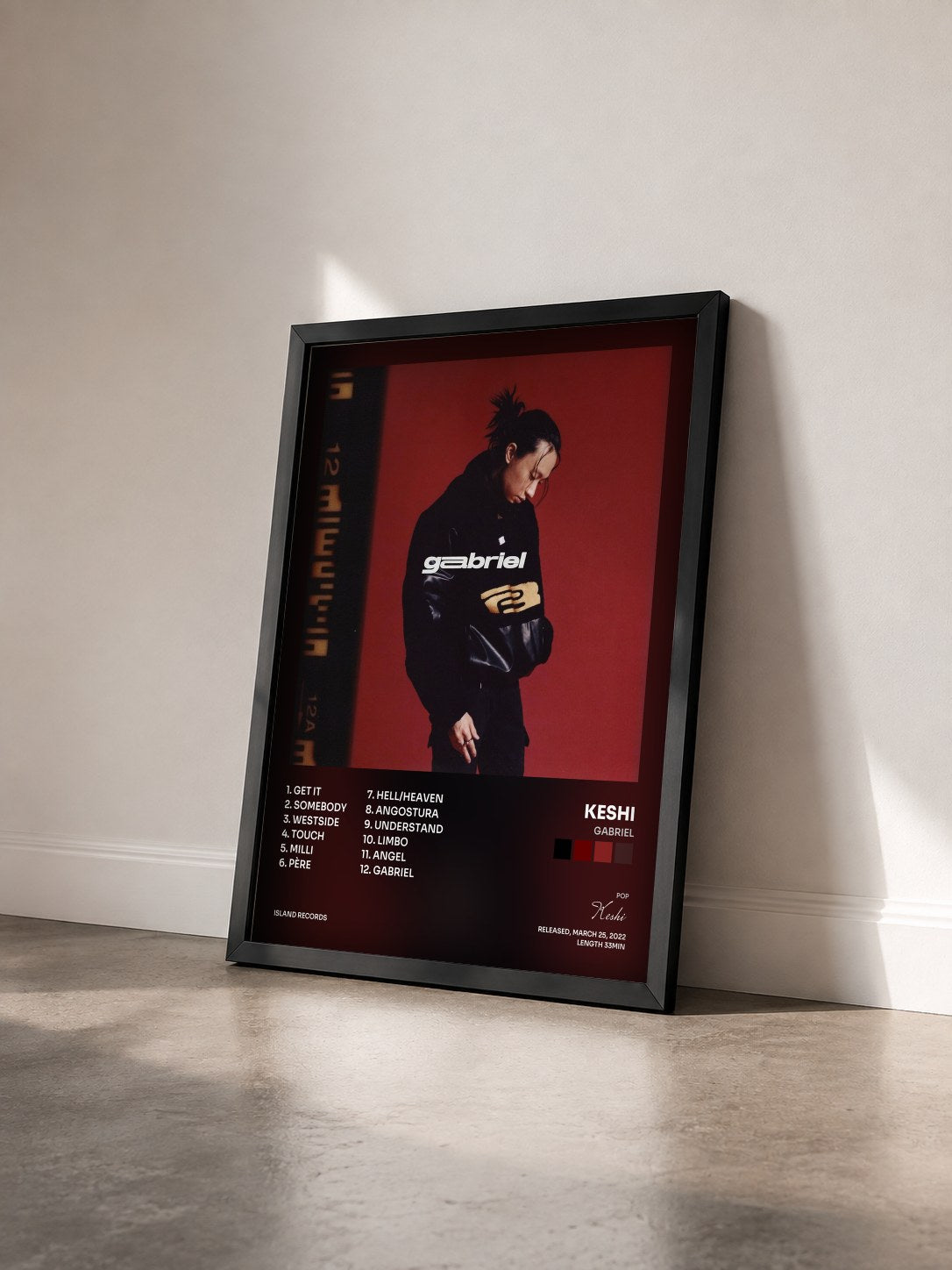 #noir Tableau de l'album GABRIEL de Keshi vu de trois quarts, cadre noir