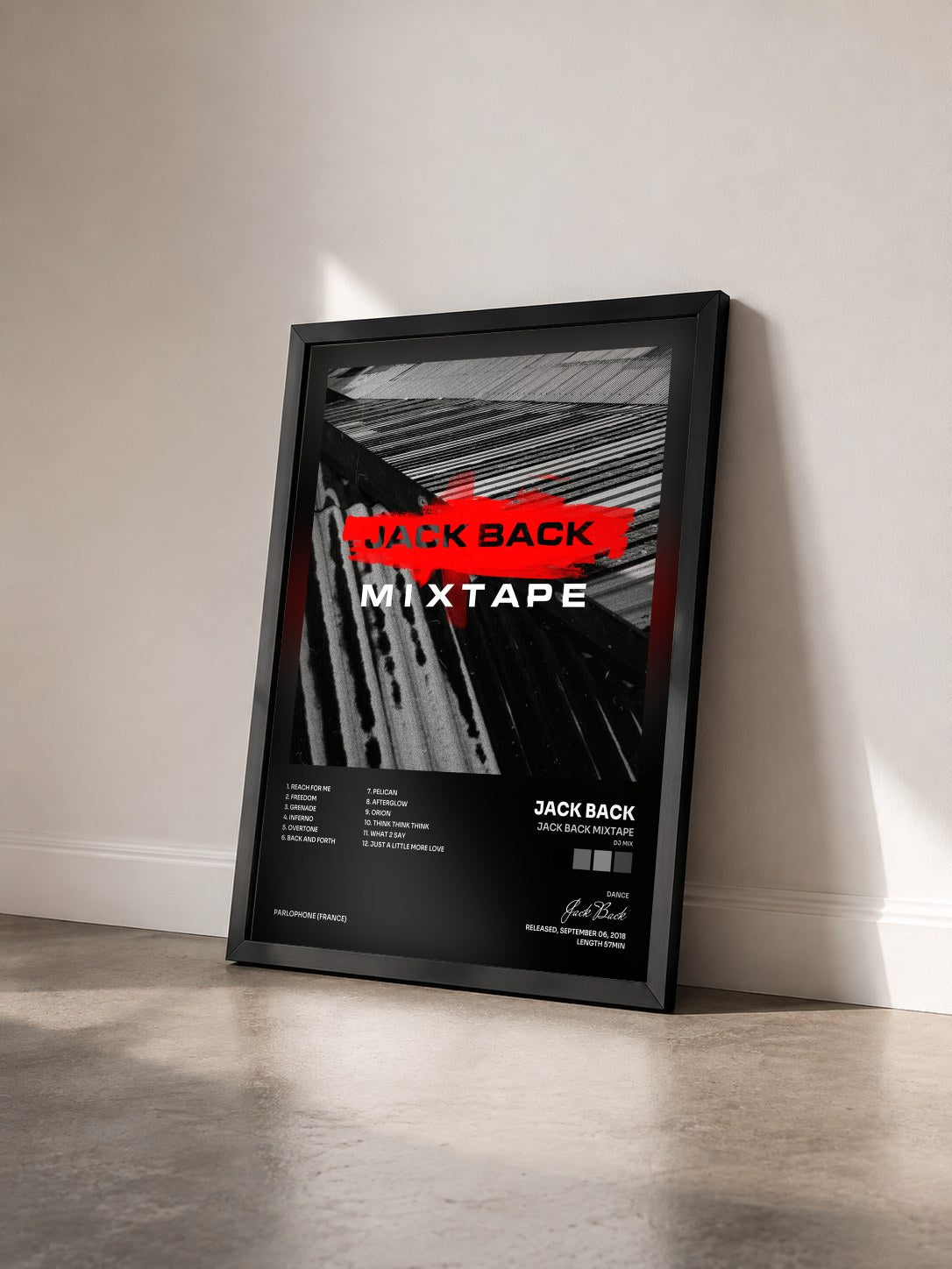 #noir Tableau de l'album Jack Back Mixtape (DJ Mix) de Jack Back vu de trois quarts, cadre noir