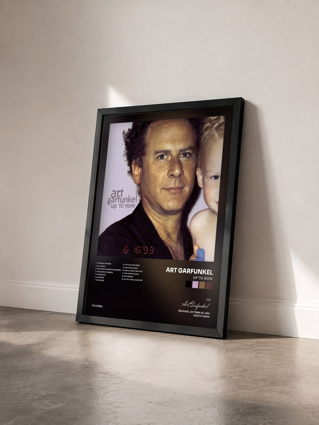 #noir Tableau de l'album Up 'Til Now de Art Garfunkel vu de trois quarts, cadre noir