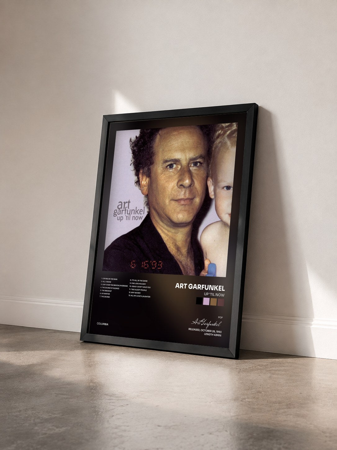 #noir Tableau de l'album Up 'Til Now de Art Garfunkel vu de trois quarts, cadre noir