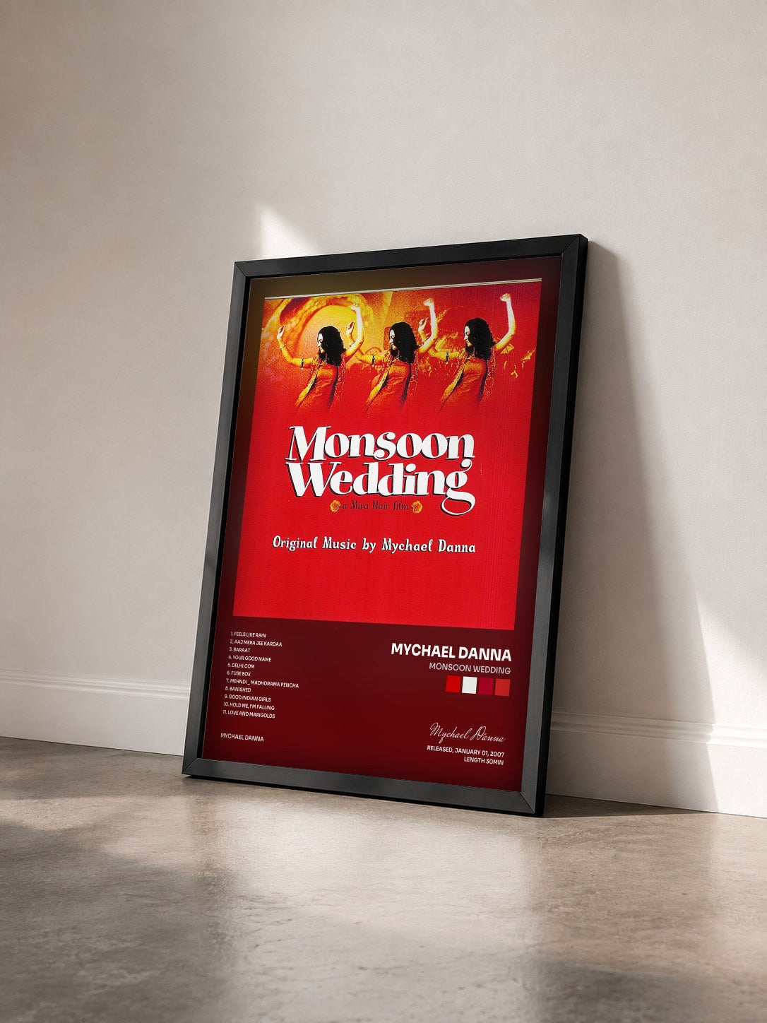 #noir Tableau de l'album Monsoon Wedding de Mychael Danna vu de trois quarts, cadre noir
