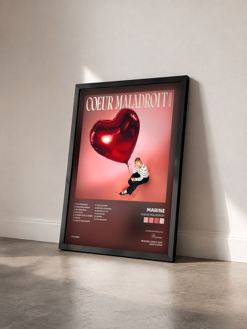 #noir Tableau de l'album Coeur maladroit de Marine vu de trois quarts, cadre noir