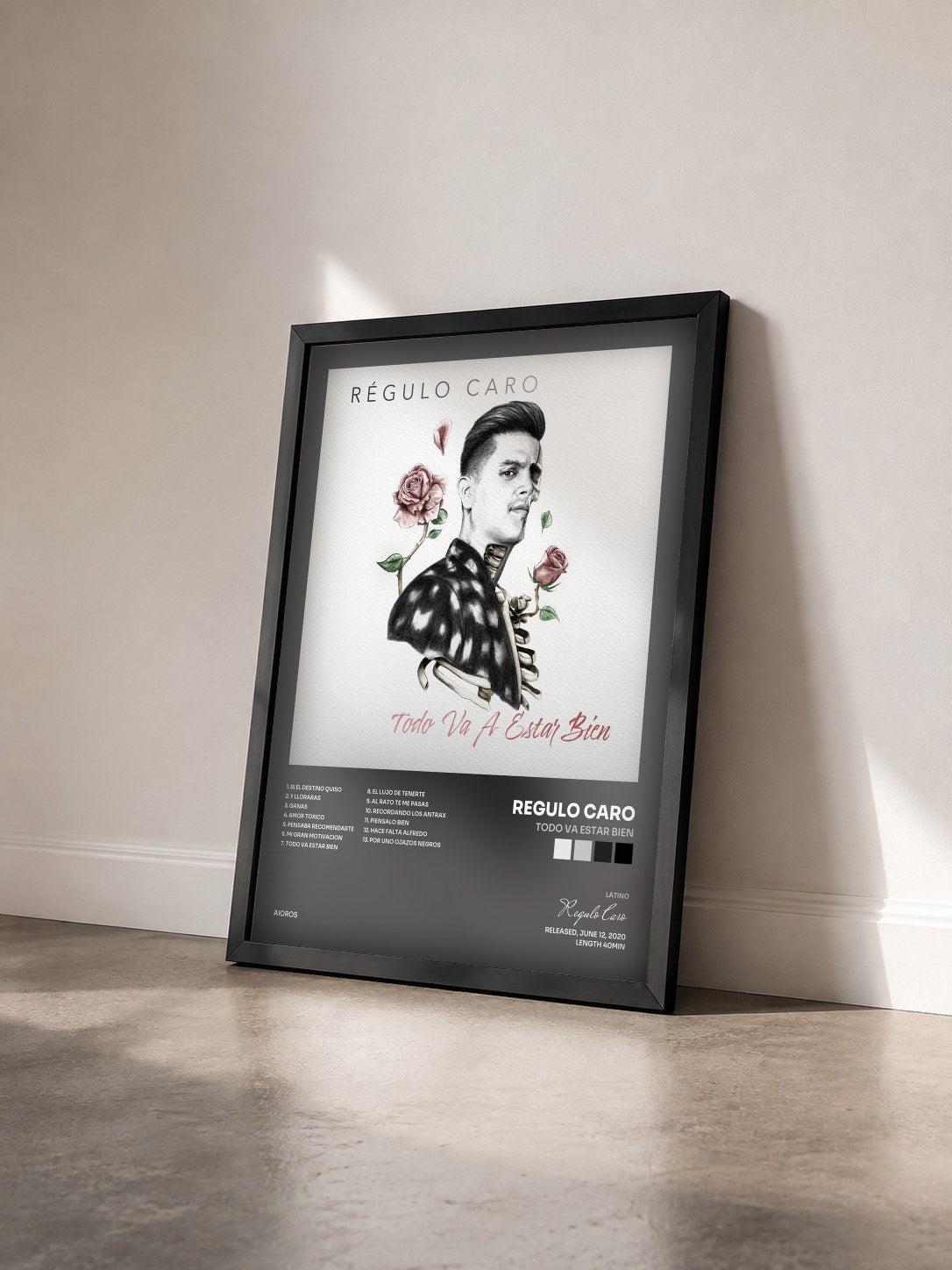 #noir Tableau de l'album Todo Va Estar Bien de Regulo Caro vu de trois quarts, cadre noir