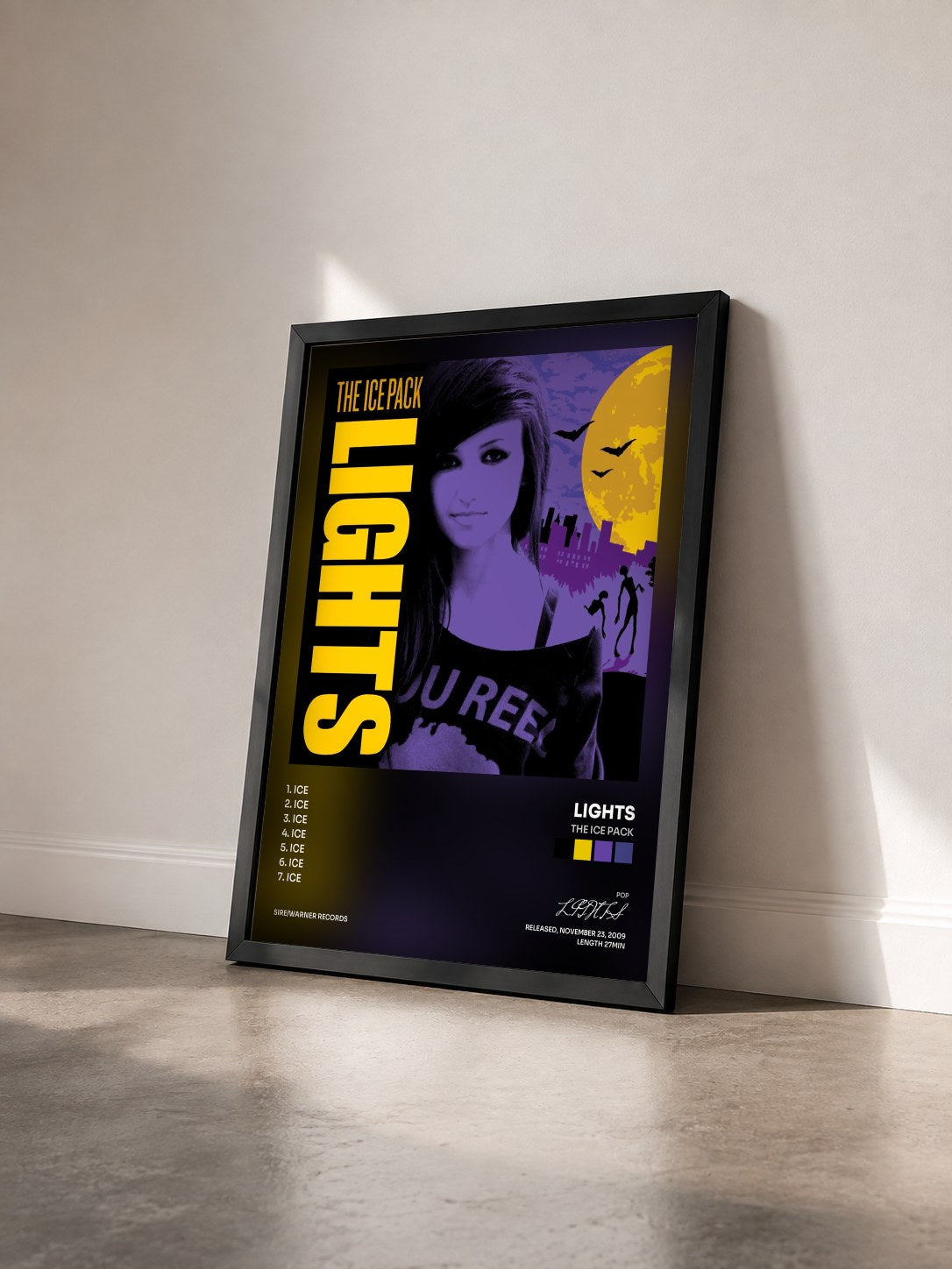 #noir Tableau de l'album The Ice Pack de LIGHTS vu de trois quarts, cadre noir