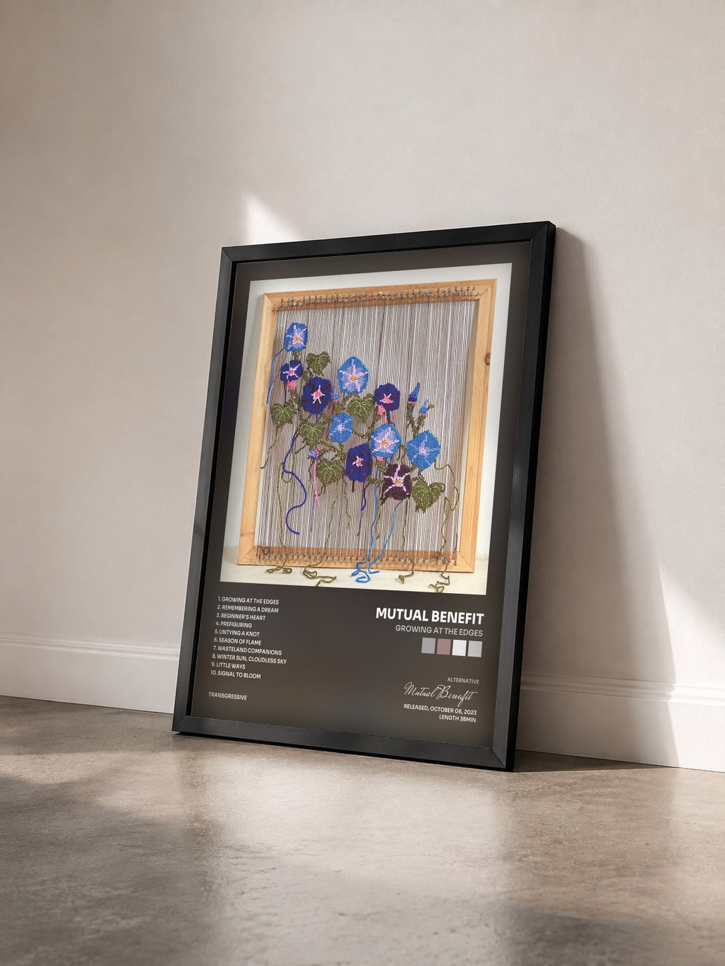 #noir Tableau de l'album Growing at the Edges de Mutual Benefit vu de trois quarts, cadre noir