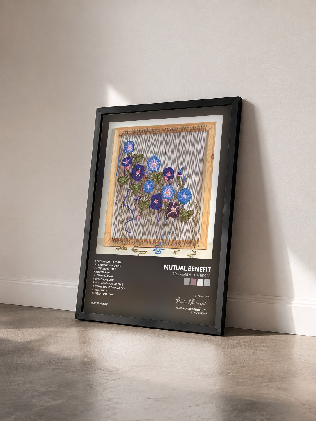 #noir Tableau de l'album Growing at the Edges de Mutual Benefit vu de trois quarts, cadre noir