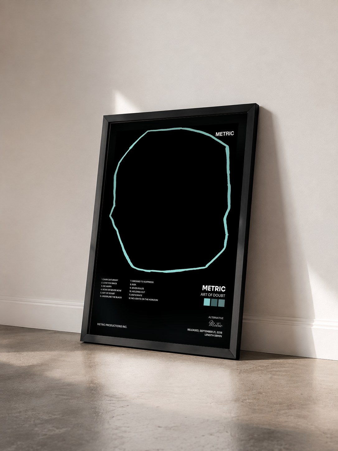 #noir Tableau de l'album Art of Doubt de Metric vu de trois quarts, cadre noir