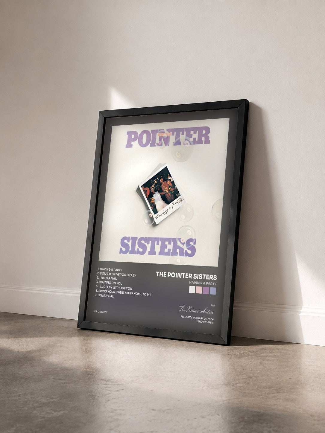 #noir Tableau de l'album Having A Party de The Pointer Sisters vu de trois quarts, cadre noir