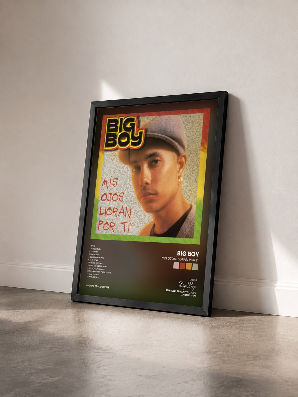 #noir Tableau de l'album Mis Ojos Lloran Por Ti de Big Boy vu de trois quarts, cadre noir