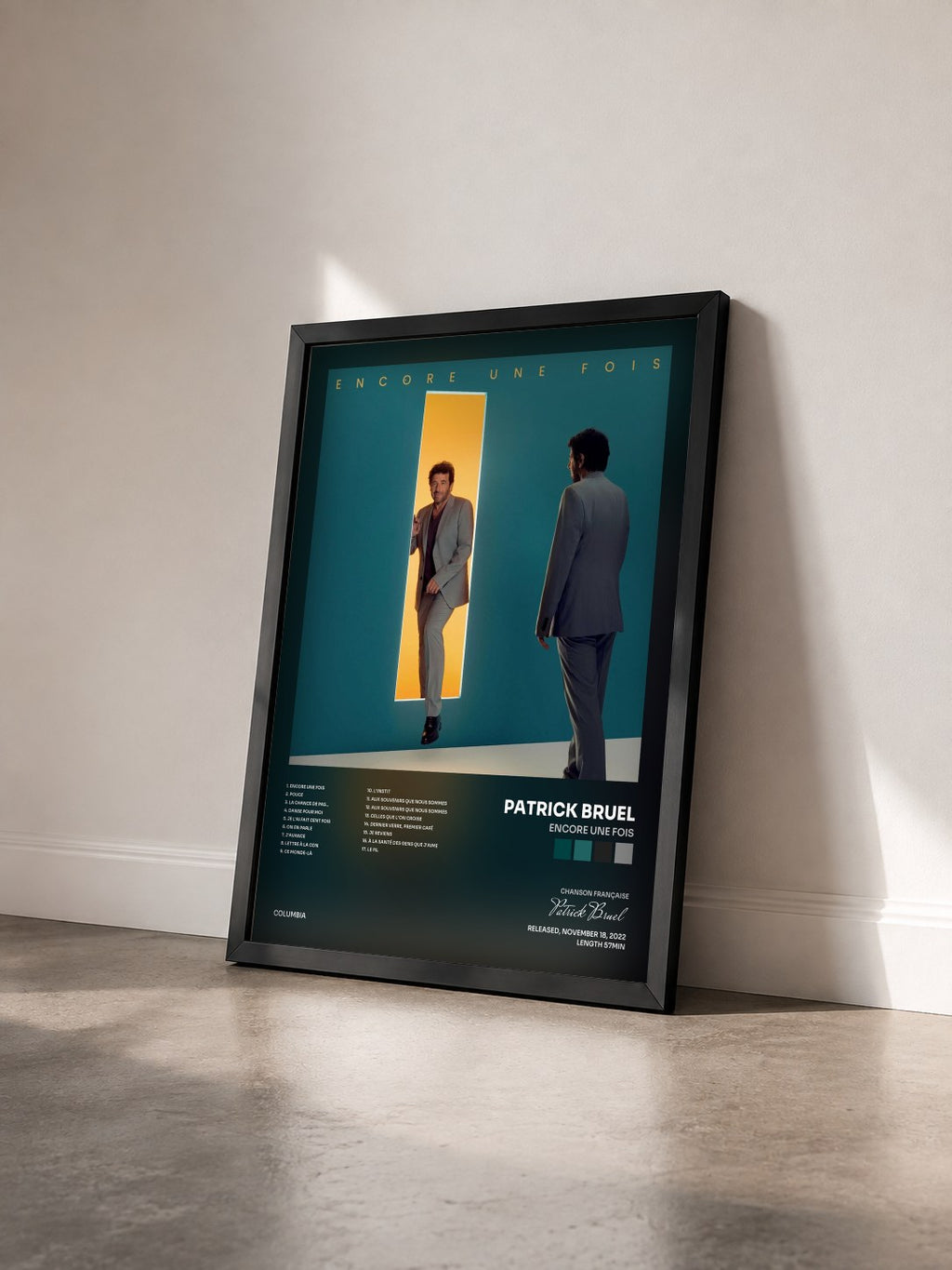 #noir Tableau de l'album Encore une fois de Patrick Bruel vu de trois quarts, cadre noir