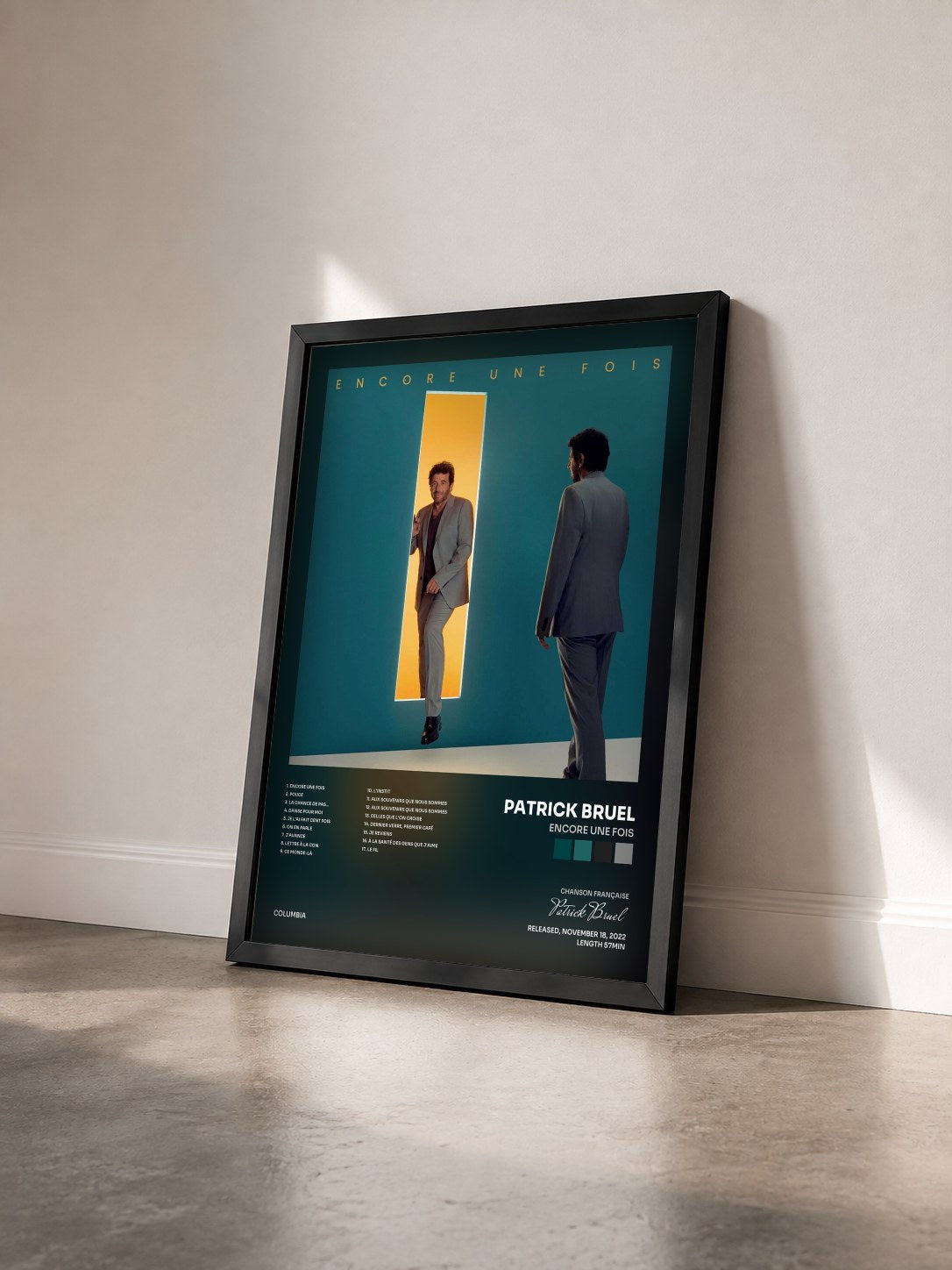 #noir Tableau de l'album Encore une fois de Patrick Bruel vu de trois quarts, cadre noir