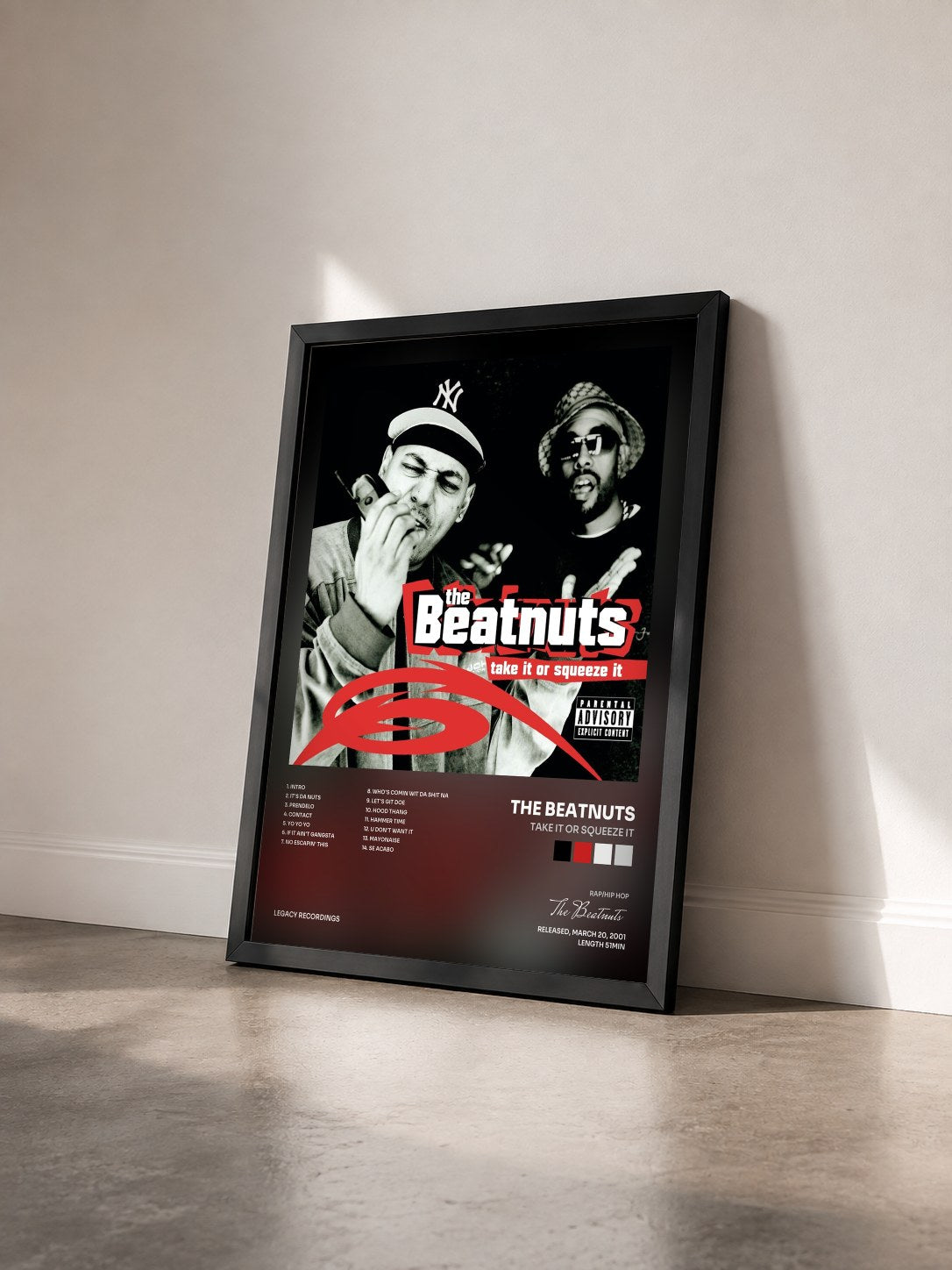 #noir Tableau de l'album Take It Or Squeeze It de The Beatnuts vu de trois quarts, cadre noir