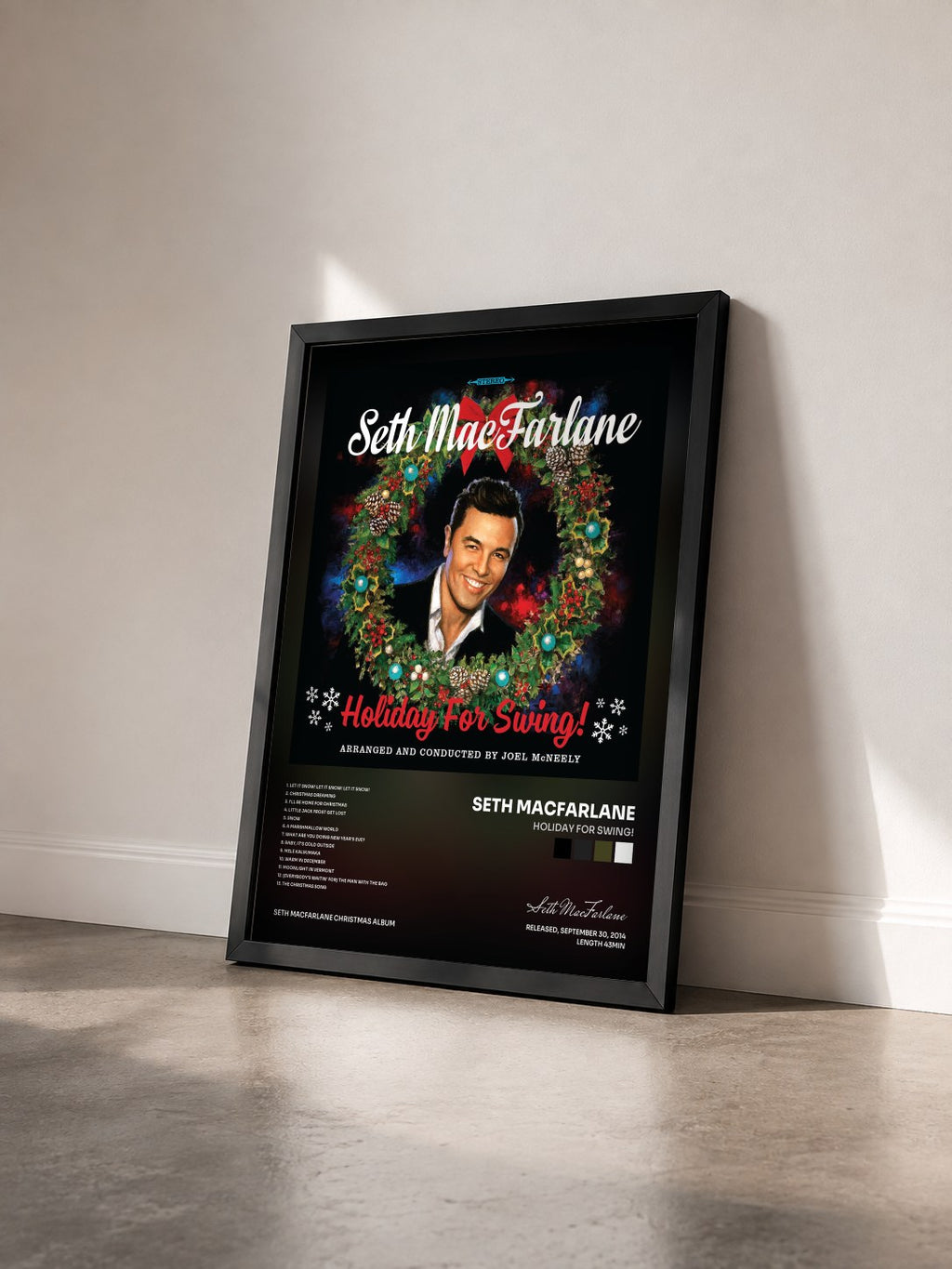 #noir Tableau de l'album Holiday For Swing! de Seth MacFarlane vu de trois quarts, cadre noir