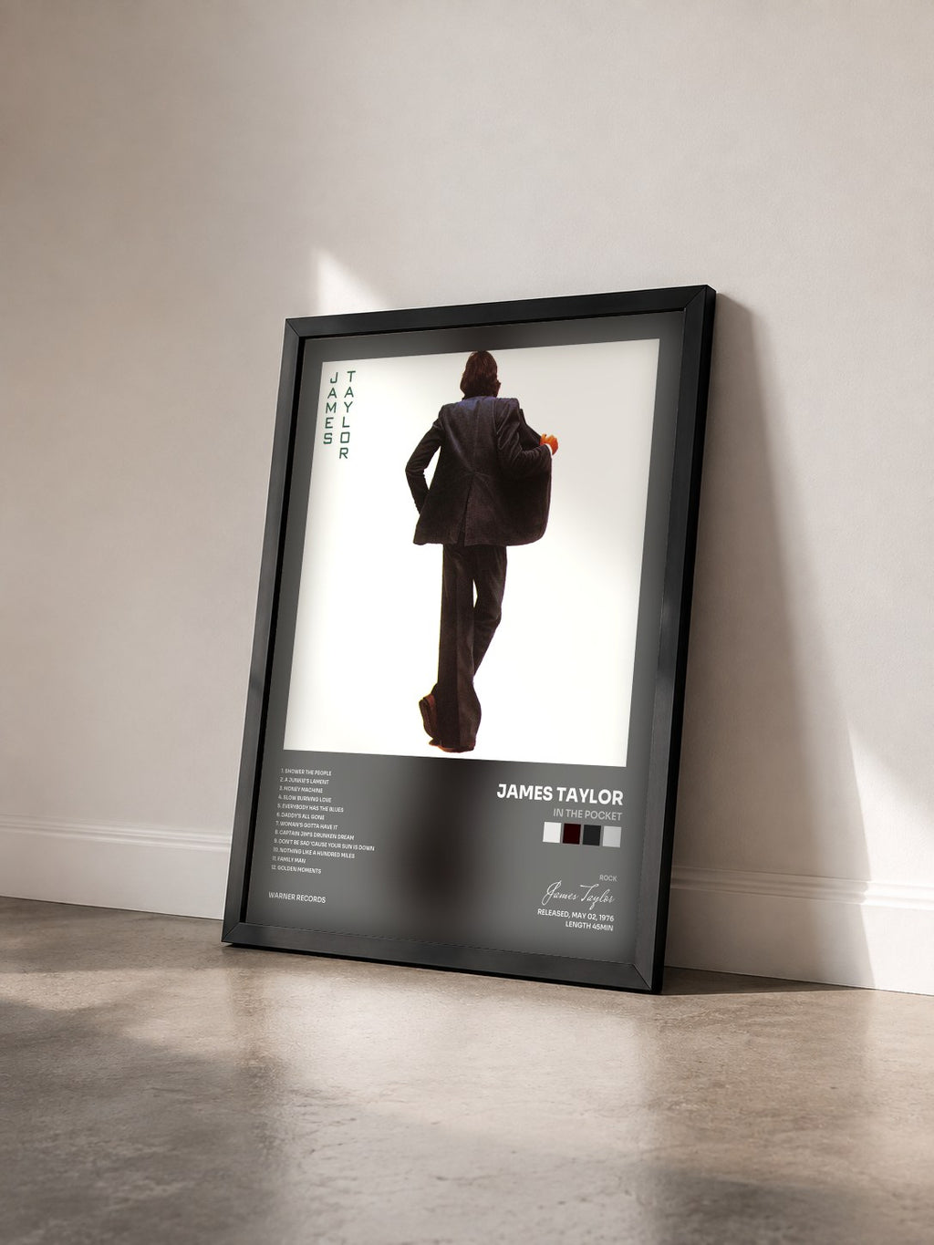 #noir Tableau de l'album In the Pocket de James Taylor vu de trois quarts, cadre noir