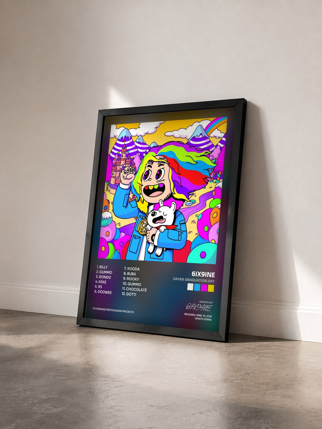 #noir Tableau de l'album Day69: Graduation Day de 6IX9INE vu de trois quarts, cadre noir