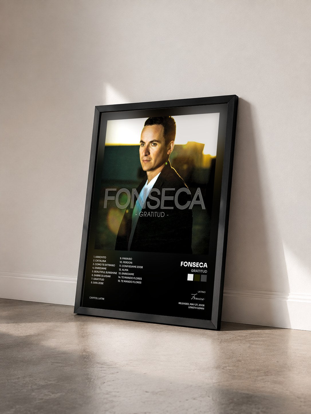 #noir Tableau de l'album Gratitud de Fonseca vu de trois quarts, cadre noir