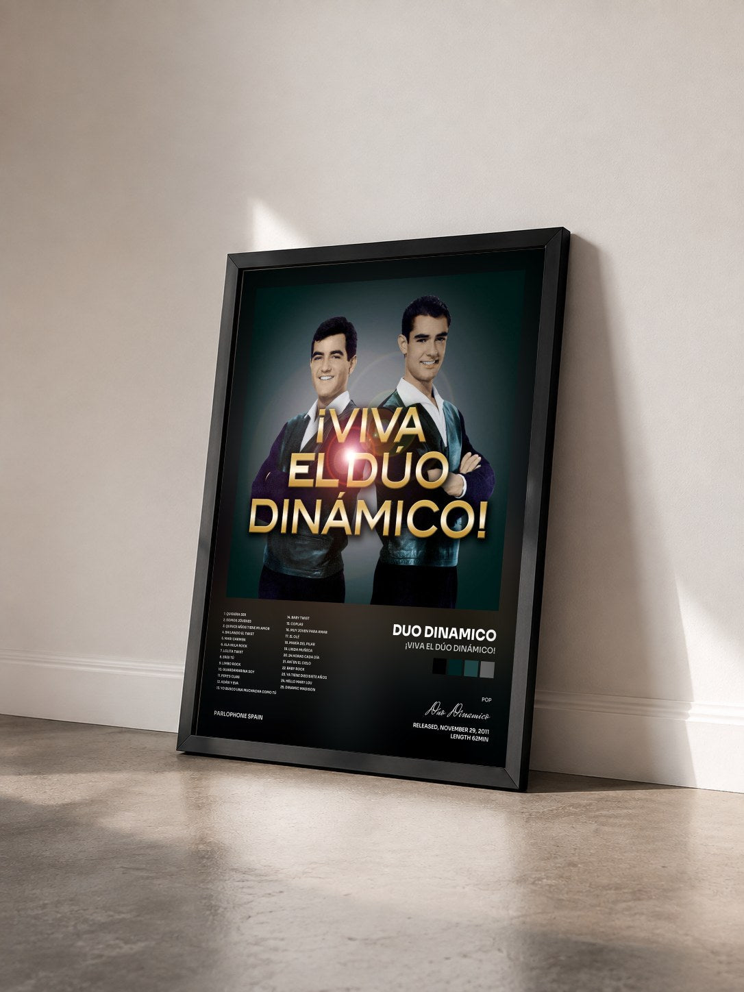 #noir Tableau de l'album ¡Viva El Dúo Dinámico! de Duo Dinamico vu de trois quarts, cadre noir