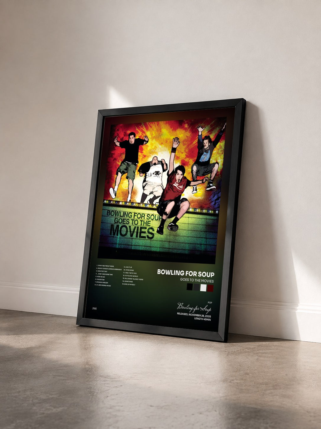 #noir Tableau de l'album Goes To The Movies de Bowling for Soup vu de trois quarts, cadre noir