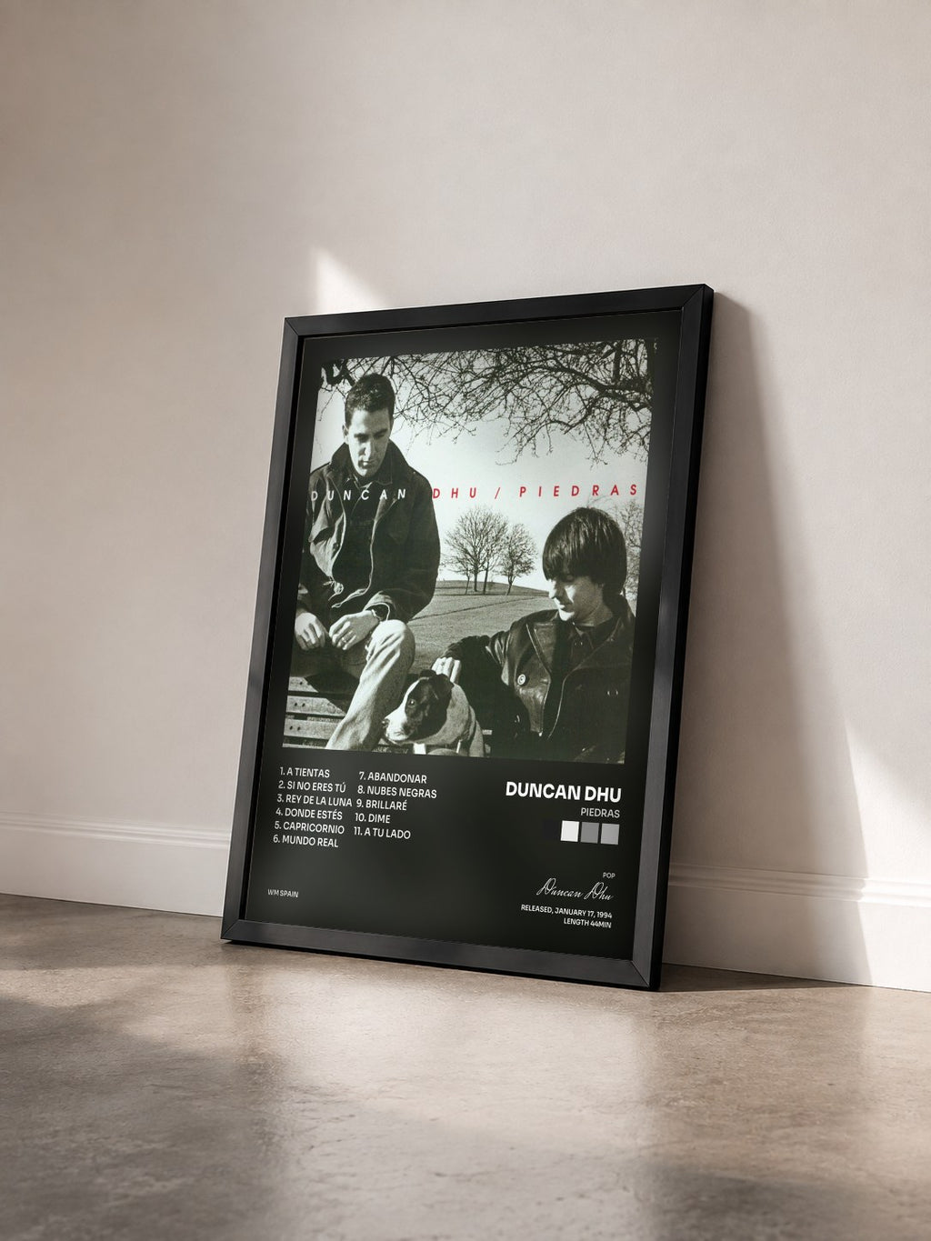 #noir Tableau de l'album Piedras de Duncan Dhu vu de trois quarts, cadre noir