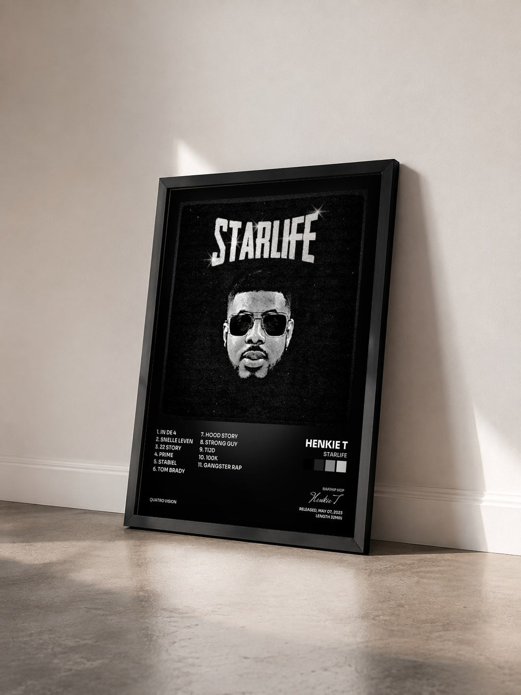 #noir Tableau de l'album Starlife de Henkie T vu de trois quarts, cadre noir