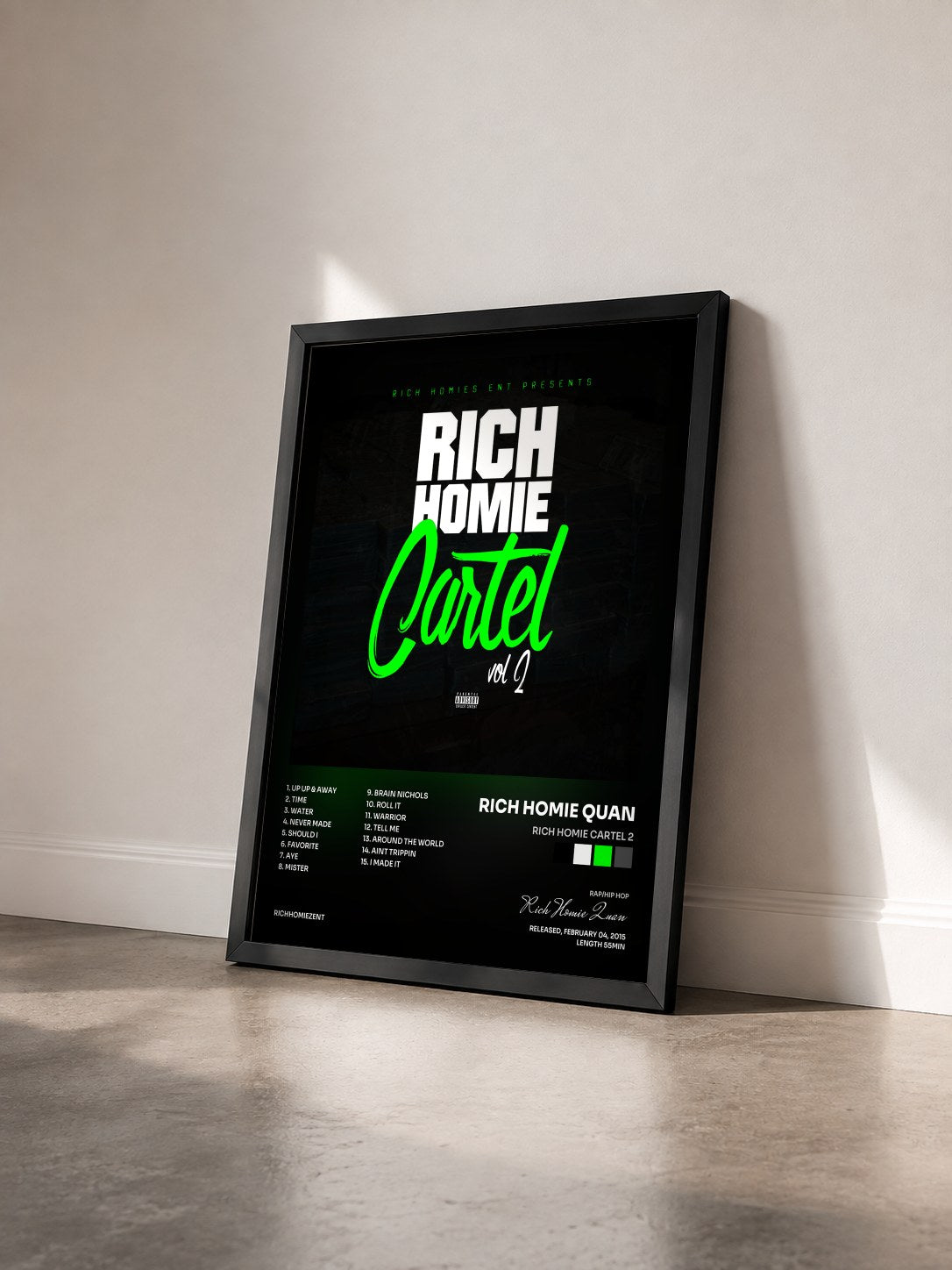 #noir Tableau de l'album Rich Homie Cartel 2 de Rich Homie Quan vu de trois quarts, cadre noir