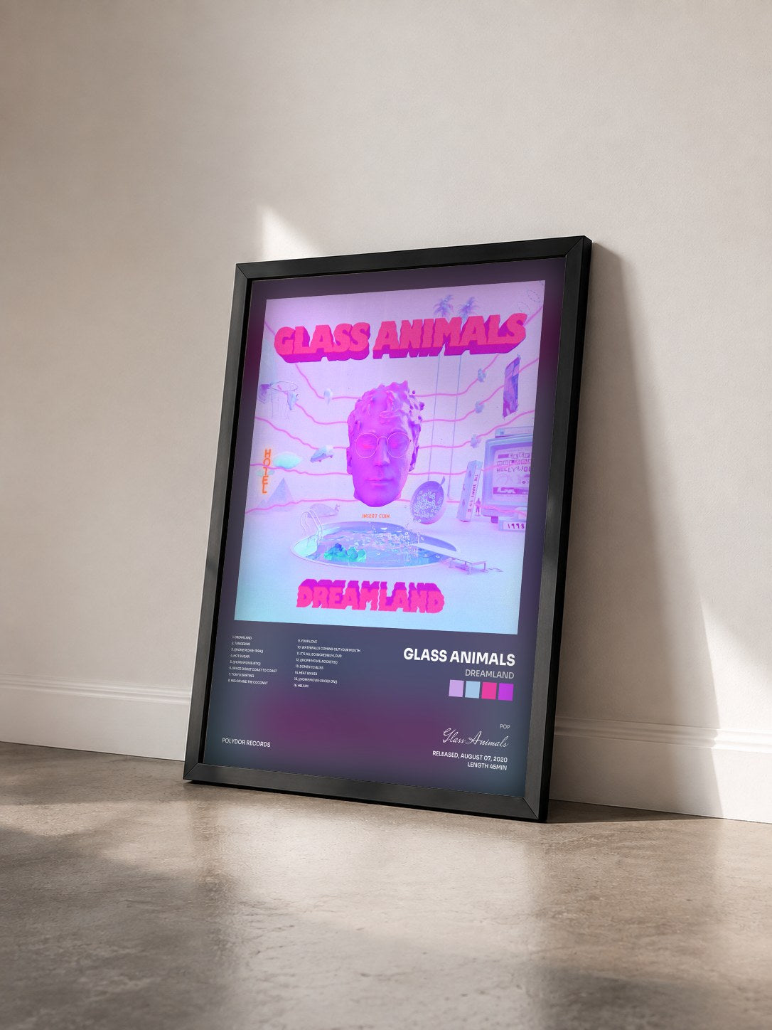 #noir Tableau de l'album Dreamland de Glass Animals vu de trois quarts, cadre noir