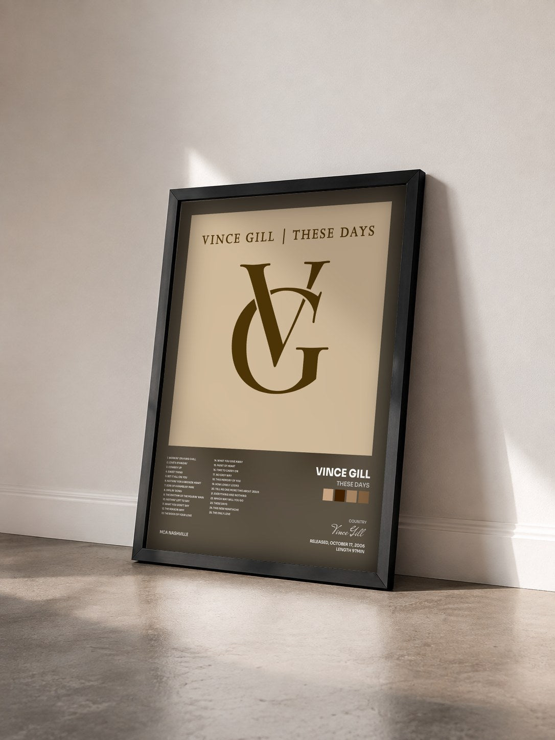 #noir Tableau de l'album These Days de Vince Gill vu de trois quarts, cadre noir