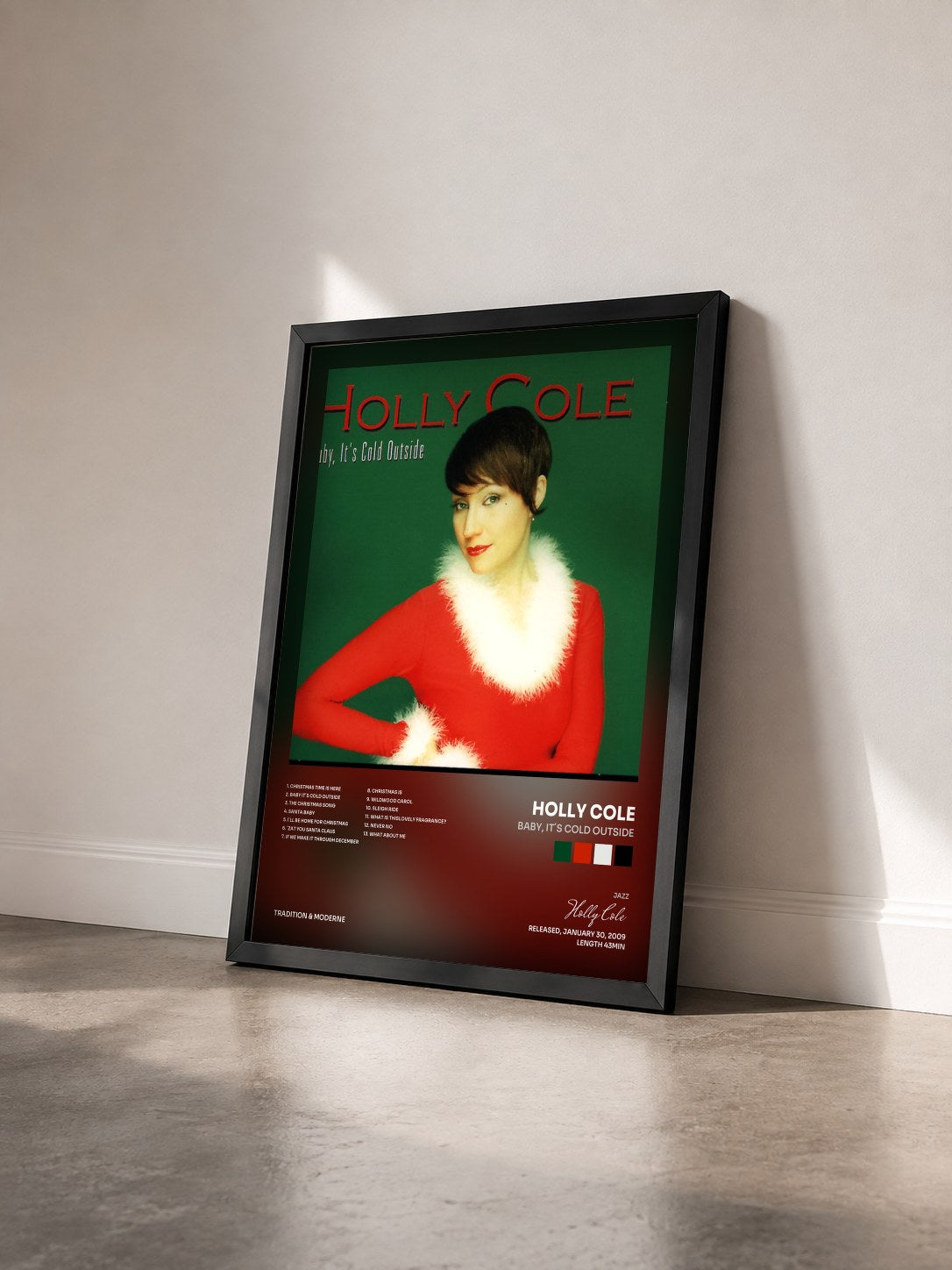 #noir Tableau de l'album Baby, It´s Cold Outside de Holly Cole vu de trois quarts, cadre noir